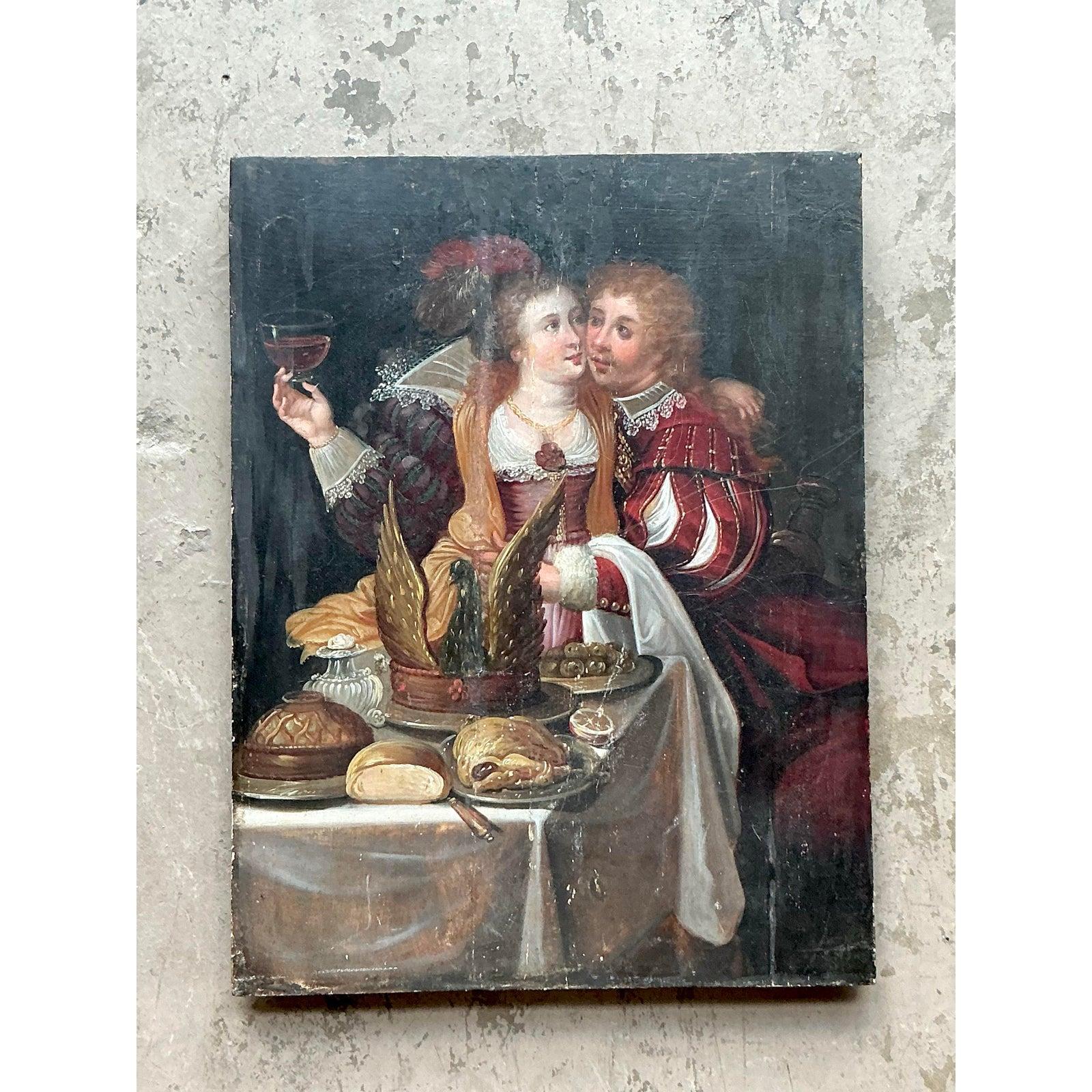 Vintage Boho 19. Jahrhundert figurale Malerei auf dem Brett im Angebot 2