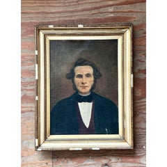 Vintage Boho 19ème siècle Folk Art Portrait d'homme