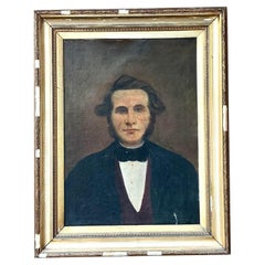 Vintage Boho 19ème siècle Folk Art Portrait d'homme