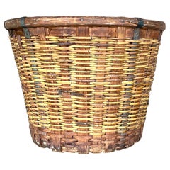Vintage Boho 19th Century French Woven Rattan Basket
