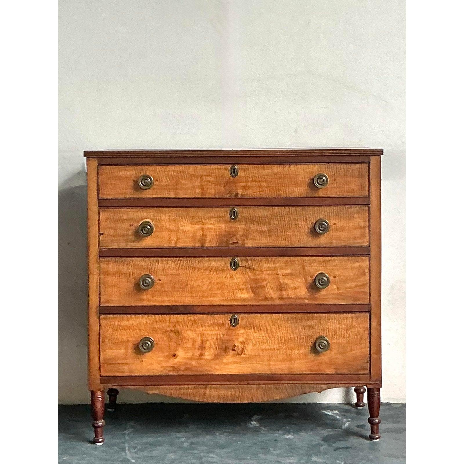 Vintage Boho 19th Century Hand Made Sheraton Chest of Drawers For Sale 4