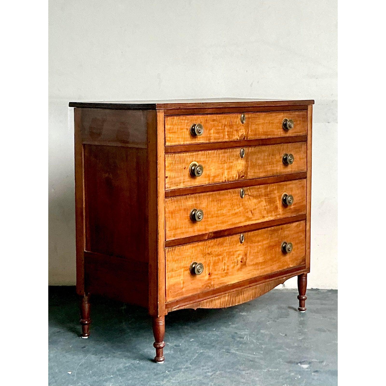 Rustic Vintage Boho 19th Century Hand Made Sheraton Chest of Drawers For Sale