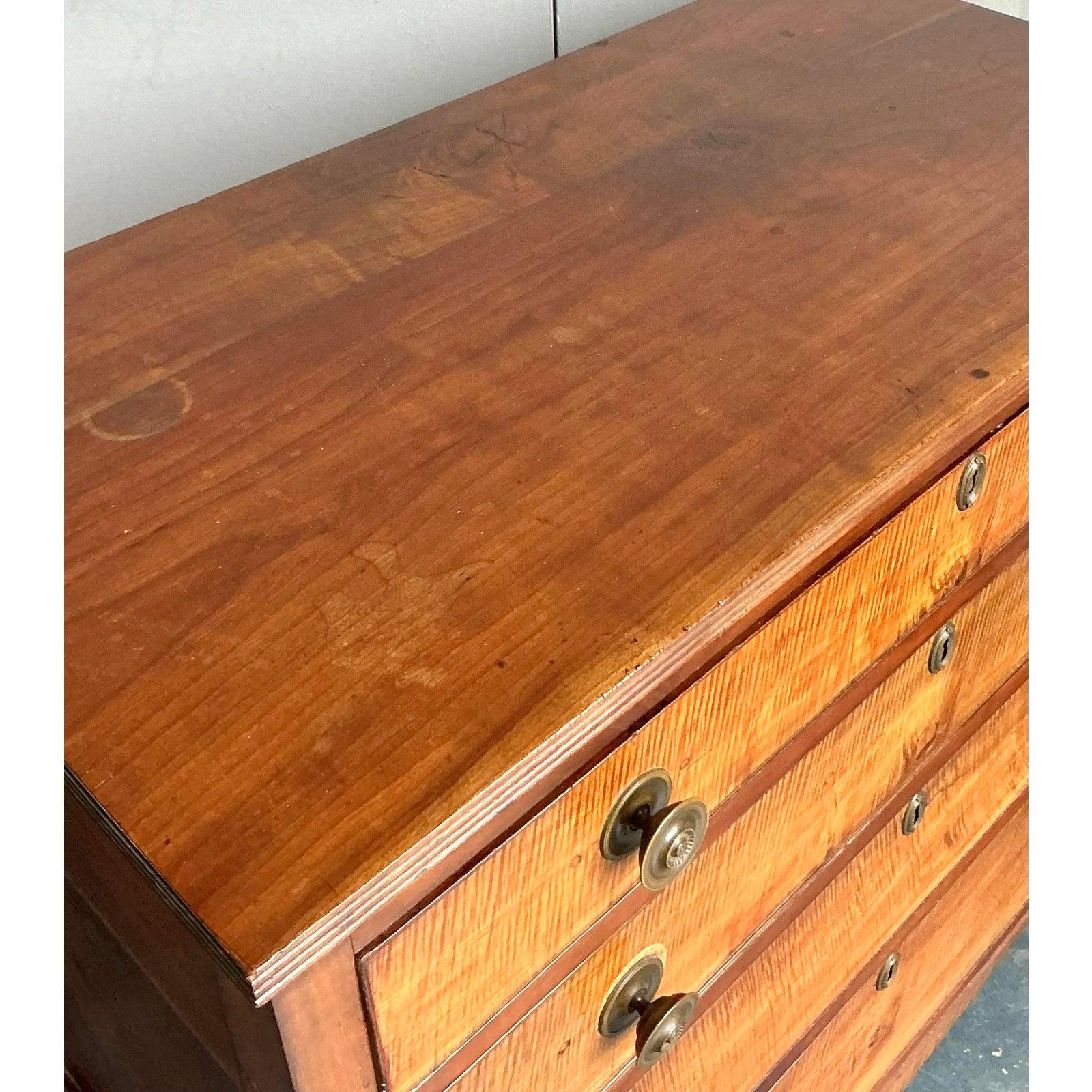 American Vintage Boho 19th Century Hand Made Sheraton Chest of Drawers For Sale