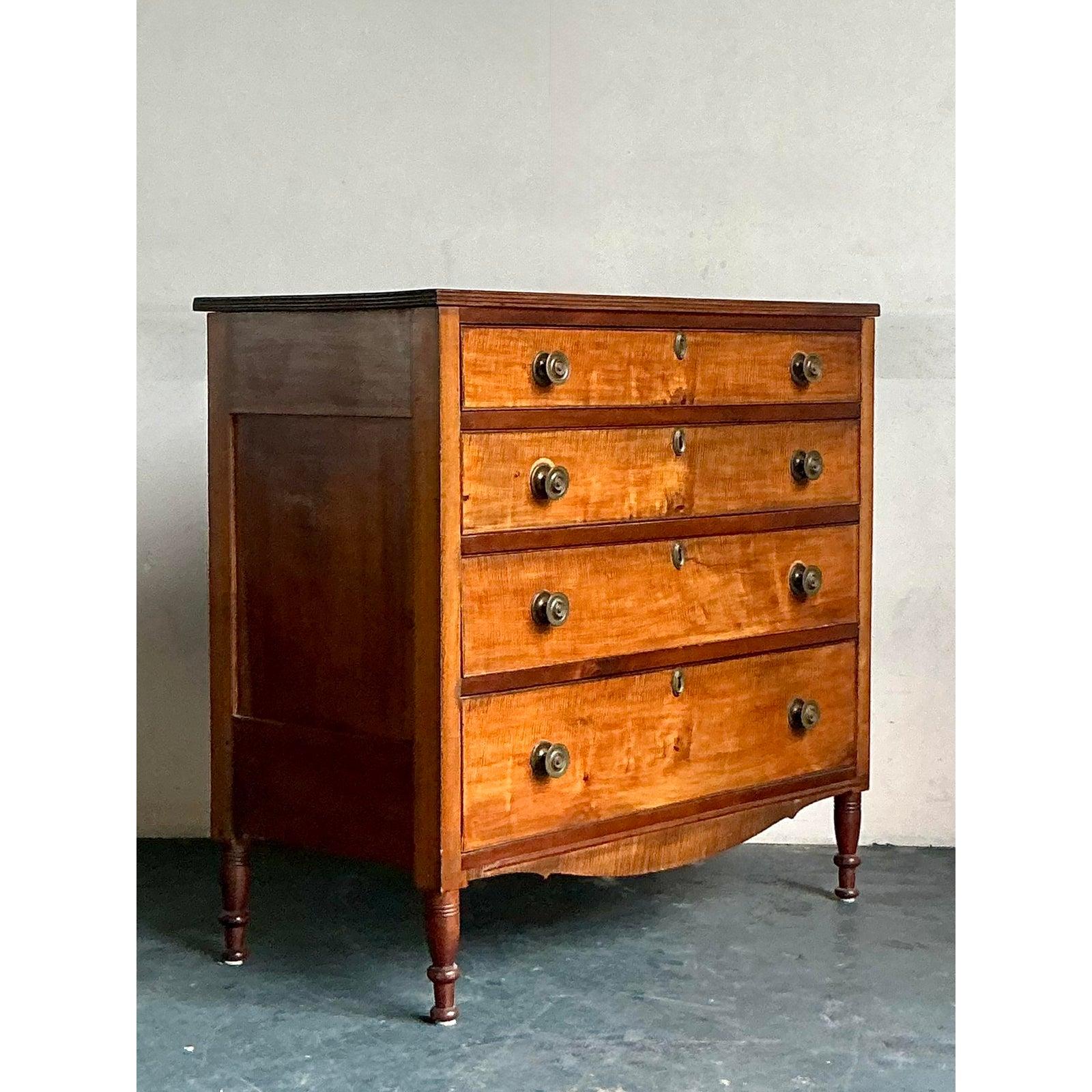 Vintage Boho 19th Century Hand Made Sheraton Chest of Drawers For Sale 3