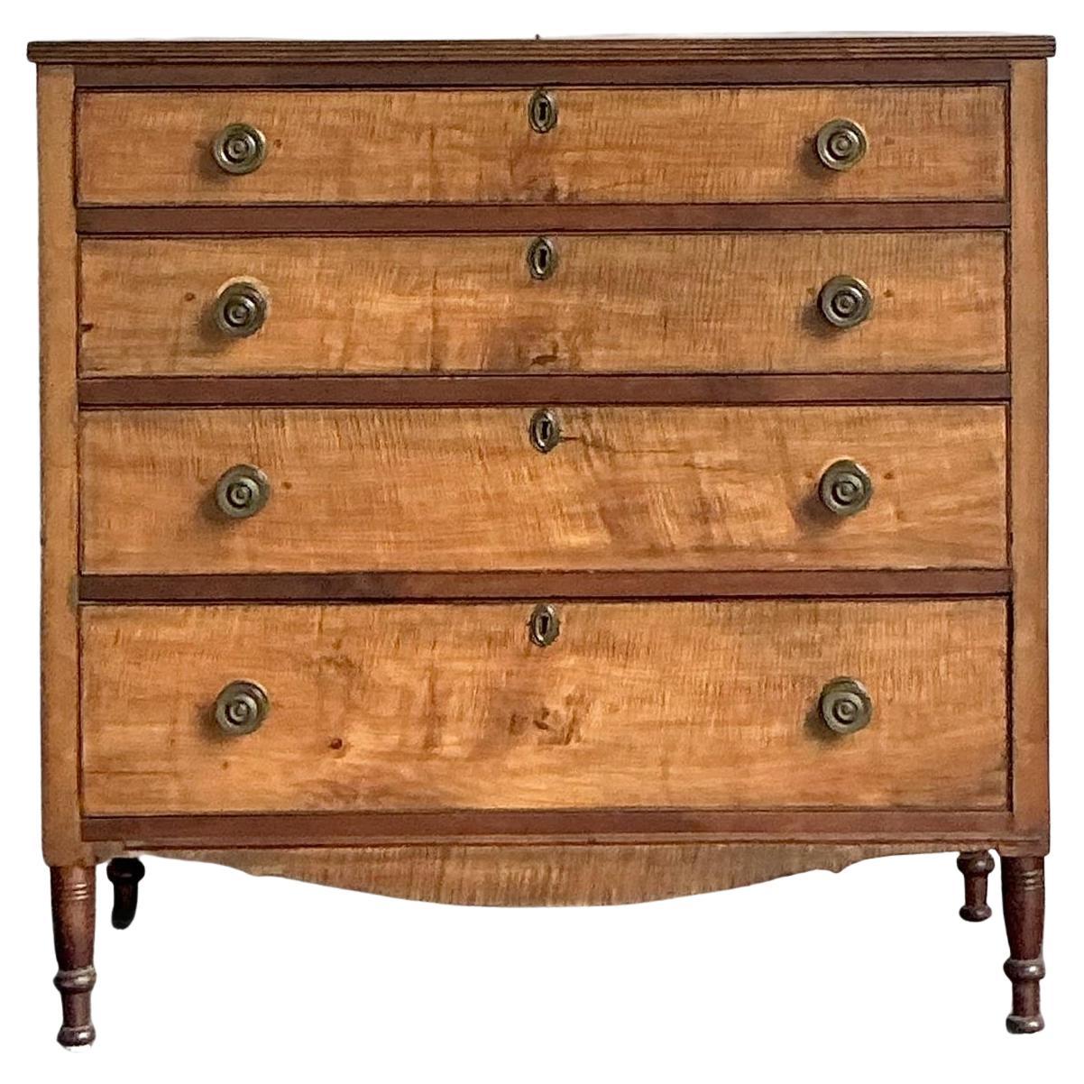 Vintage Boho 19th Century Hand Made Sheraton Chest of Drawers For Sale