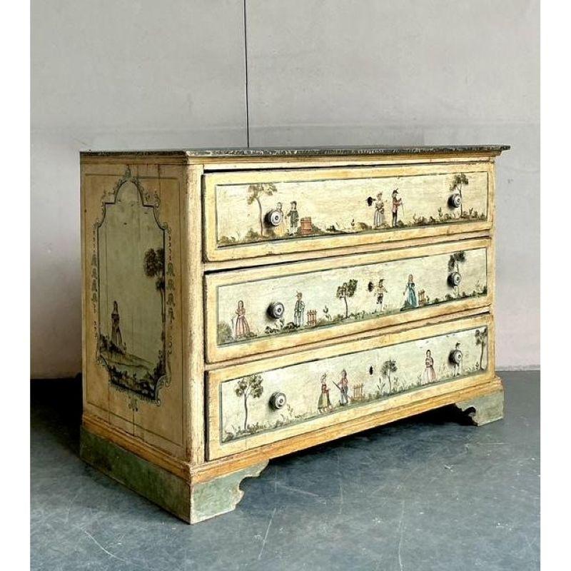 Rustic Vintage Boho 19th Century Hand Painted Chest of Drawers For Sale