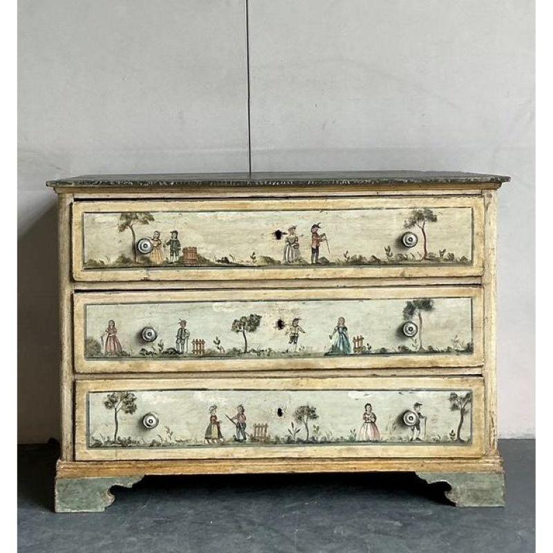 Wood Vintage Boho 19th Century Hand Painted Chest of Drawers For Sale