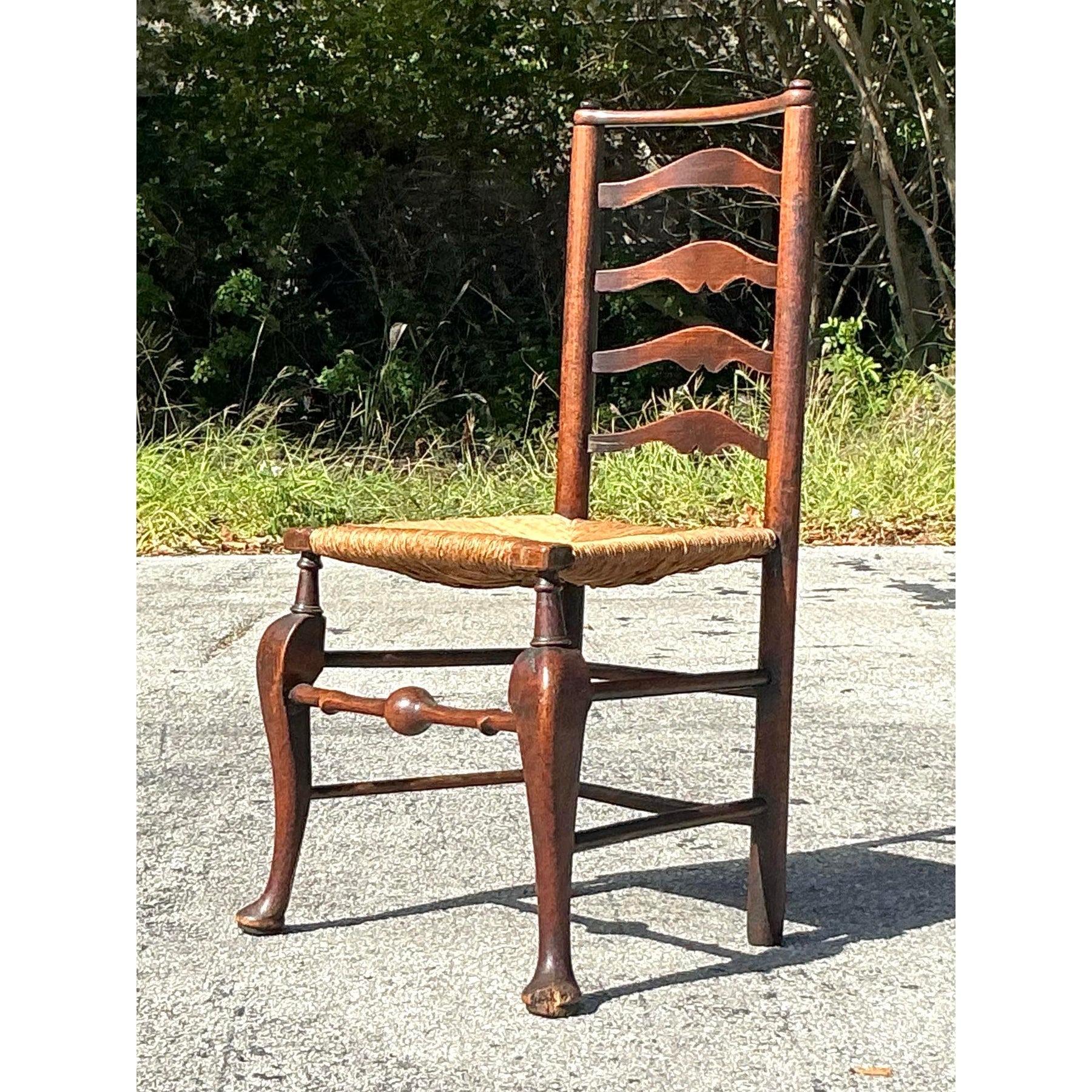 Giunco Sedia con schienale a scaletta vintage Boho del XIX secolo in vendita