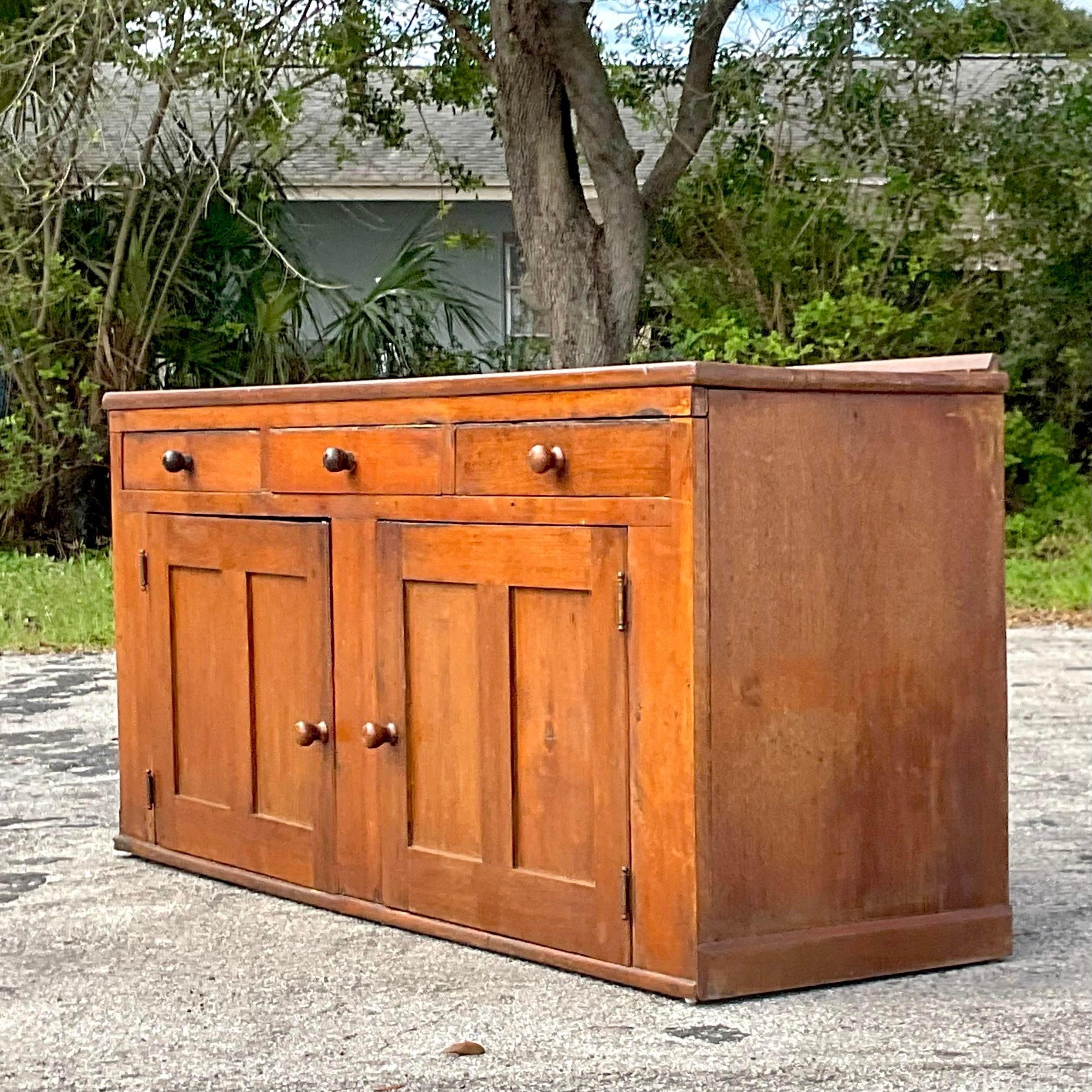 American Vintage Boho 19th Century Long Credenza For Sale