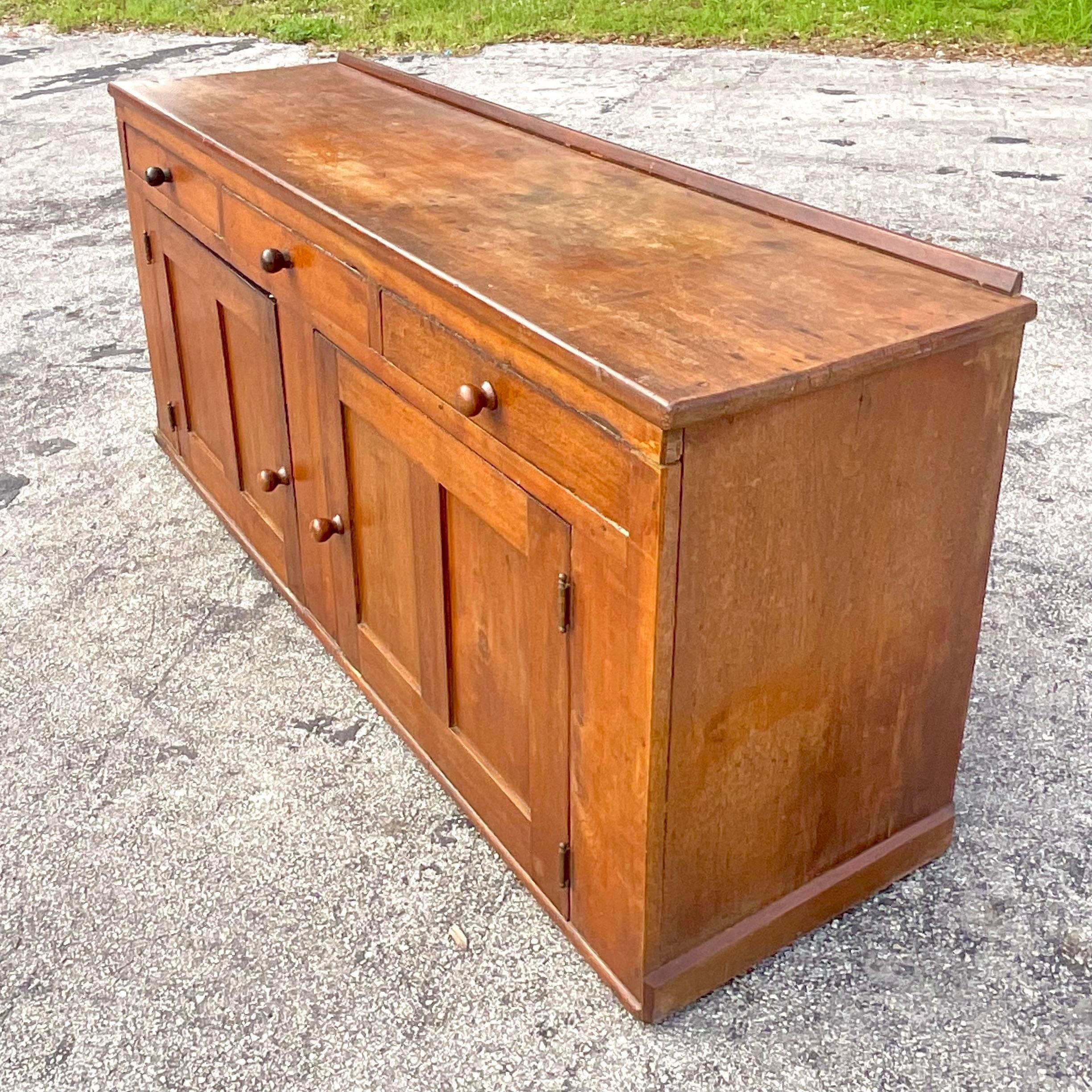 Vintage Boho 19th Century Long Credenza In Good Condition For Sale In west palm beach, FL