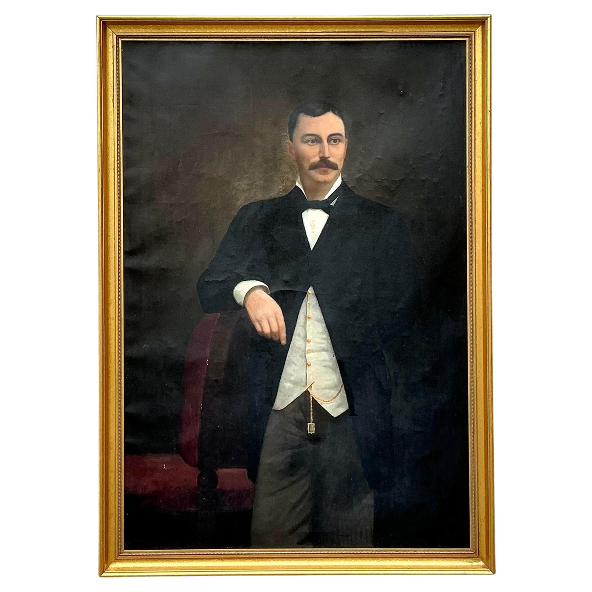 Vintage Boho 19th Century Original Oil Portrait of Gentleman For Sale ...
