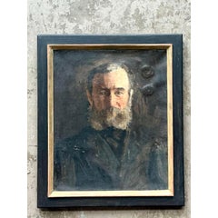 Vintage Boho Siglo XIX Retrato original al óleo de hombre