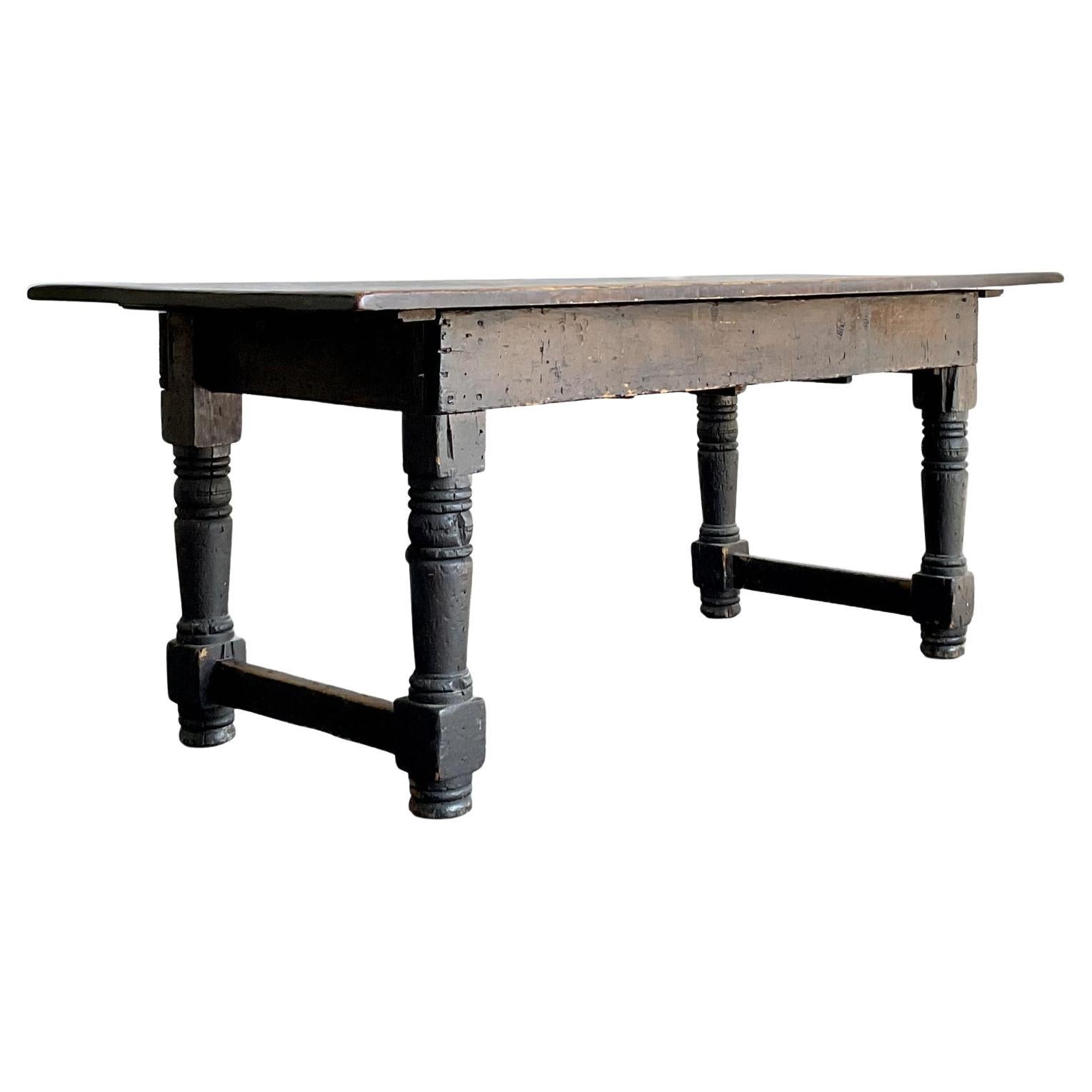 Tavolo da biblioteca in legno tornito vintage Boho del XIX secolo in vendita