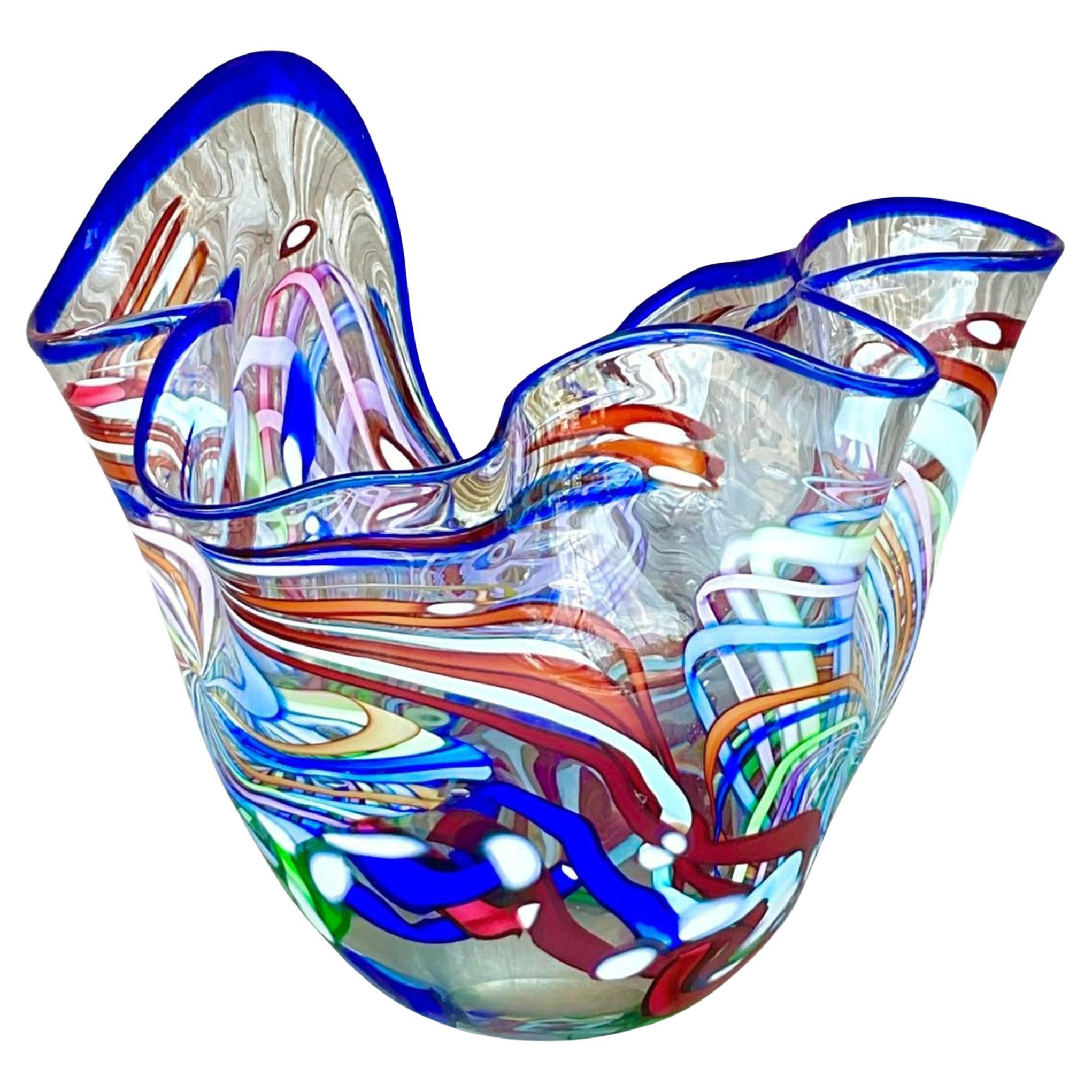 Vintage Boho 2001 Signed Art Glass Wave Bowl