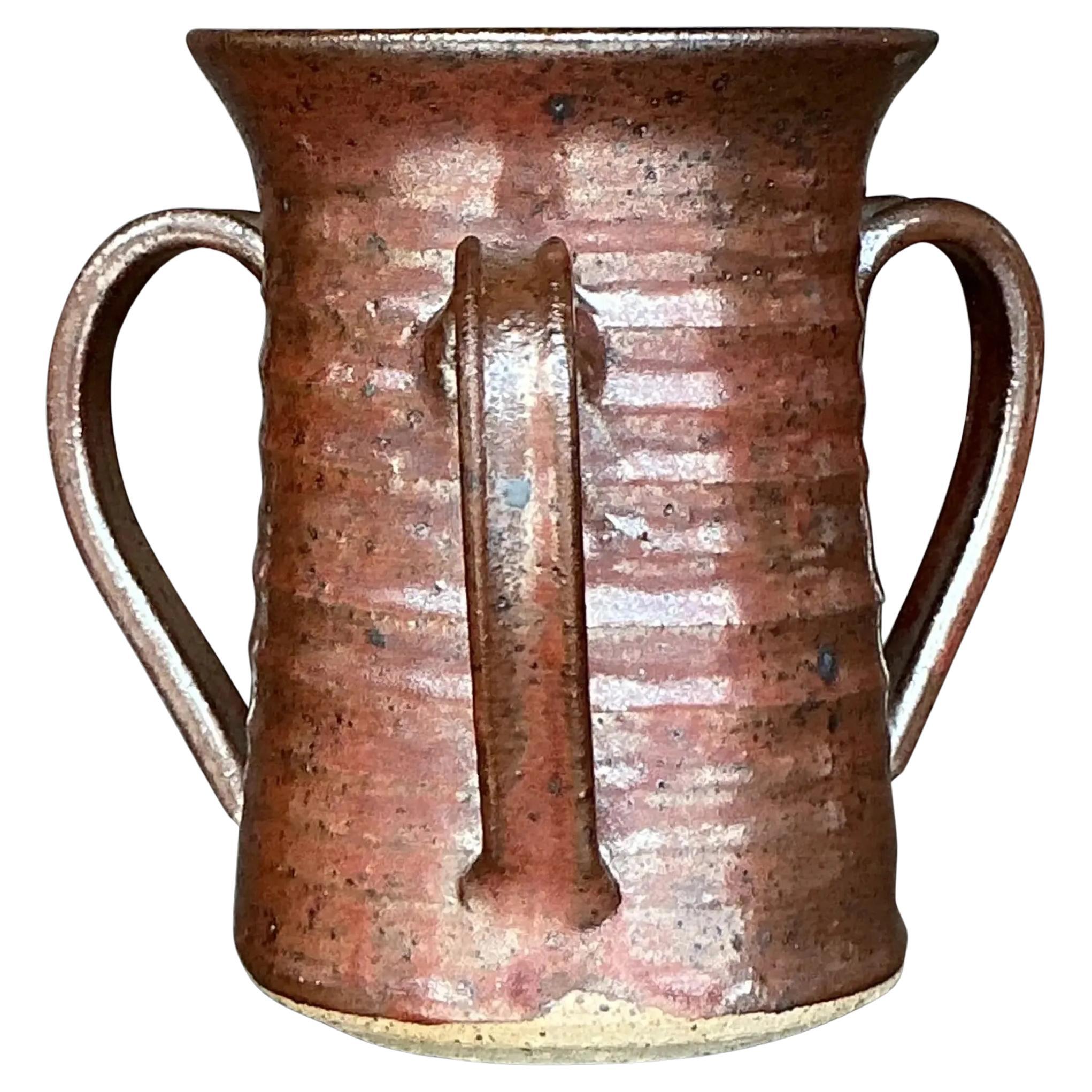 Vintage Boho 3 Handle Studio Pottery Vase