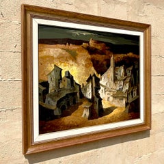 Peinture à l'huile abstraite originale de style Boho des années 70 sur toile signée