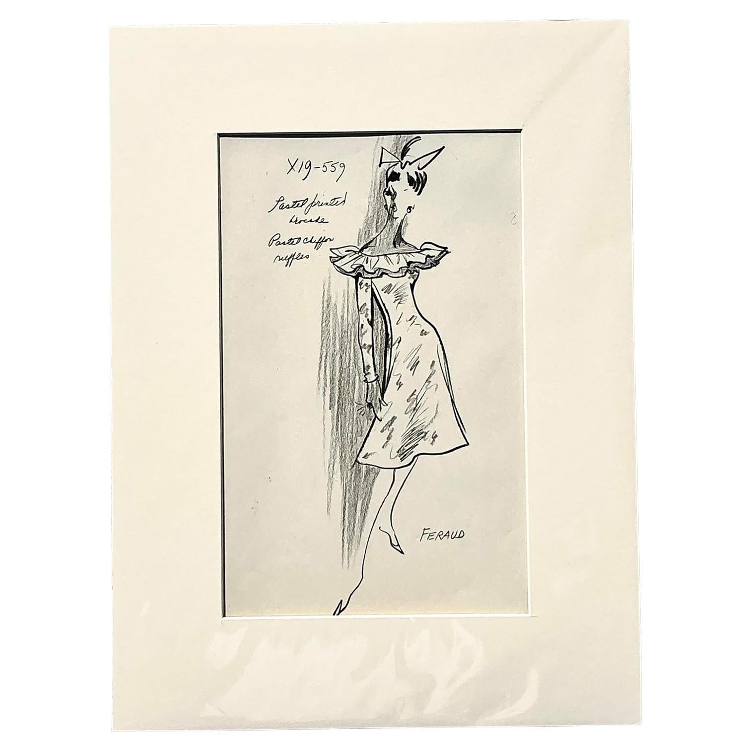 Vintage Boho 70s Original Louis Feraud Skizze