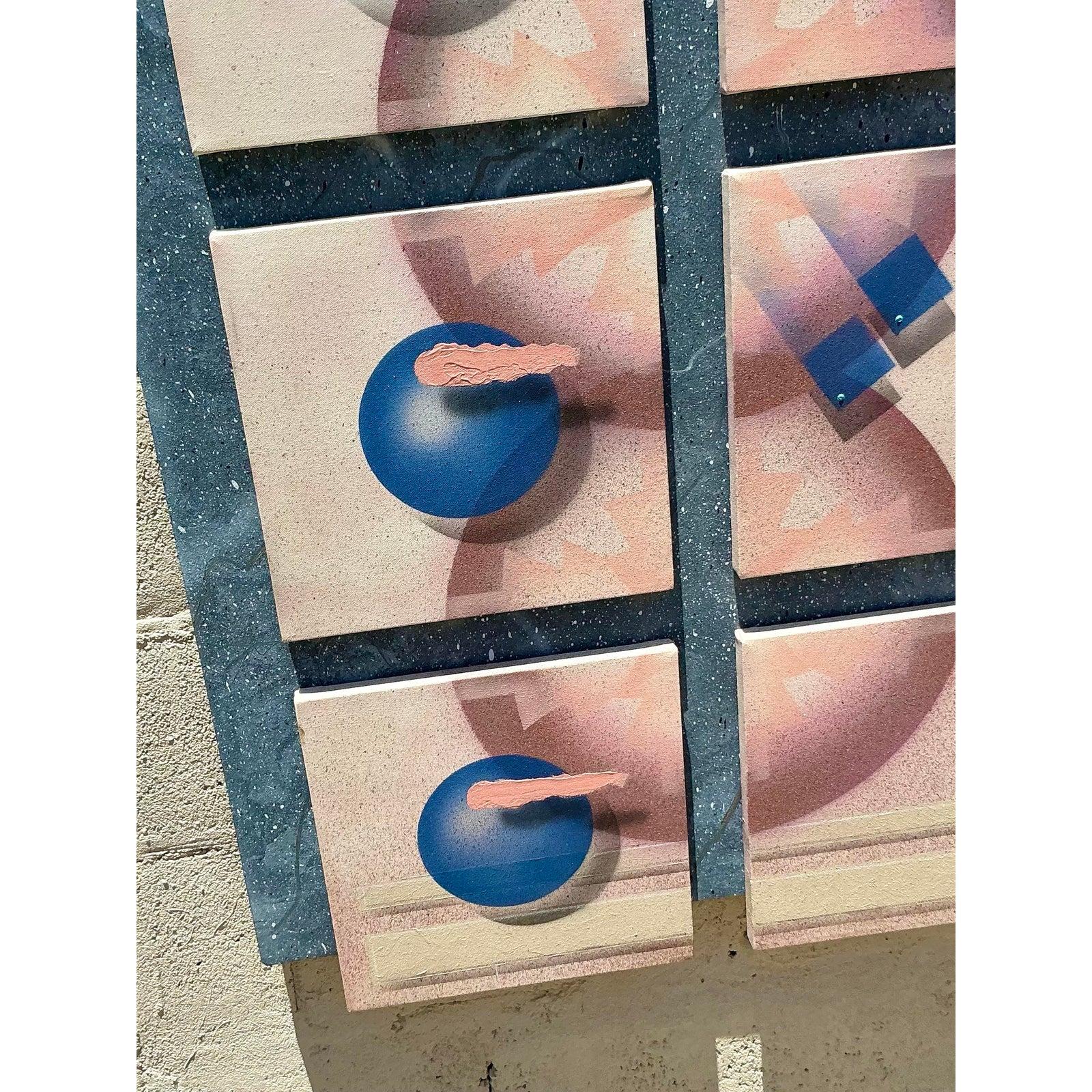 Americano Scultura da parete vintage Boho anni '90 astratta geometrica a tecnica mista in vendita