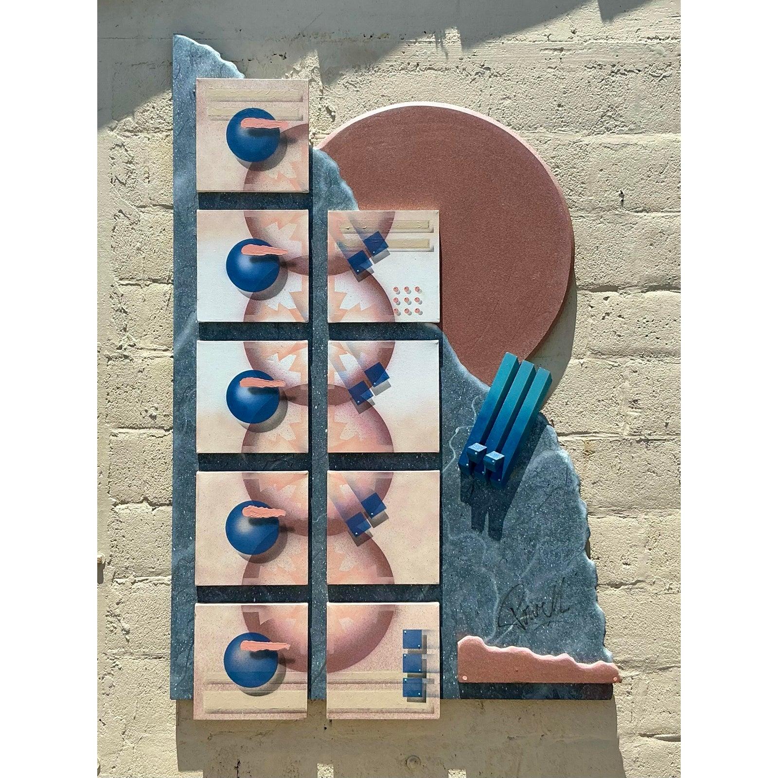 Scultura da parete vintage Boho anni '90 astratta geometrica a tecnica mista in vendita 1