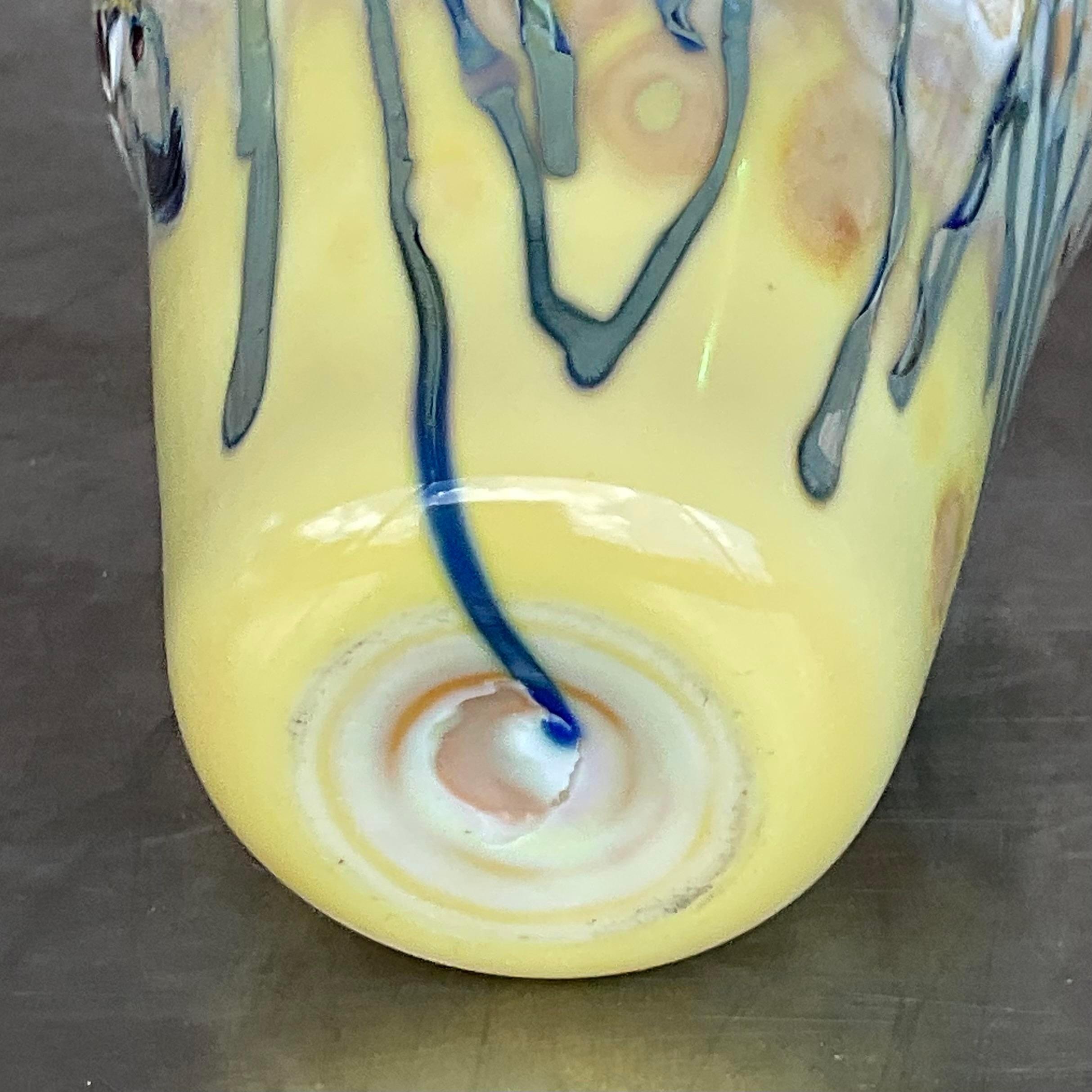 Bohemian Vintage Boho Abstract Art Glass Vase For Sale
