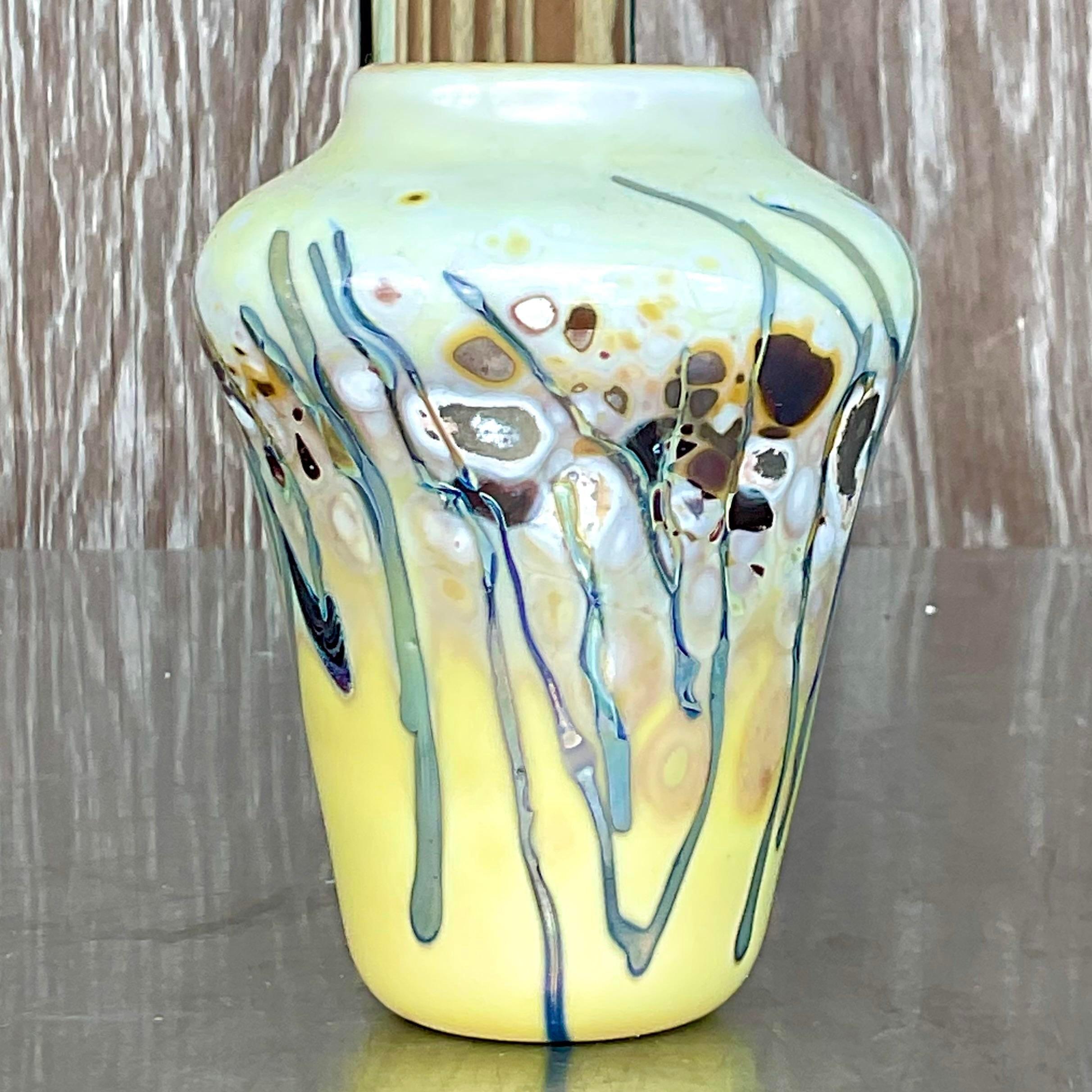 Vintage Boho Abstract Art Glass Vase In Good Condition For Sale In west palm beach, FL