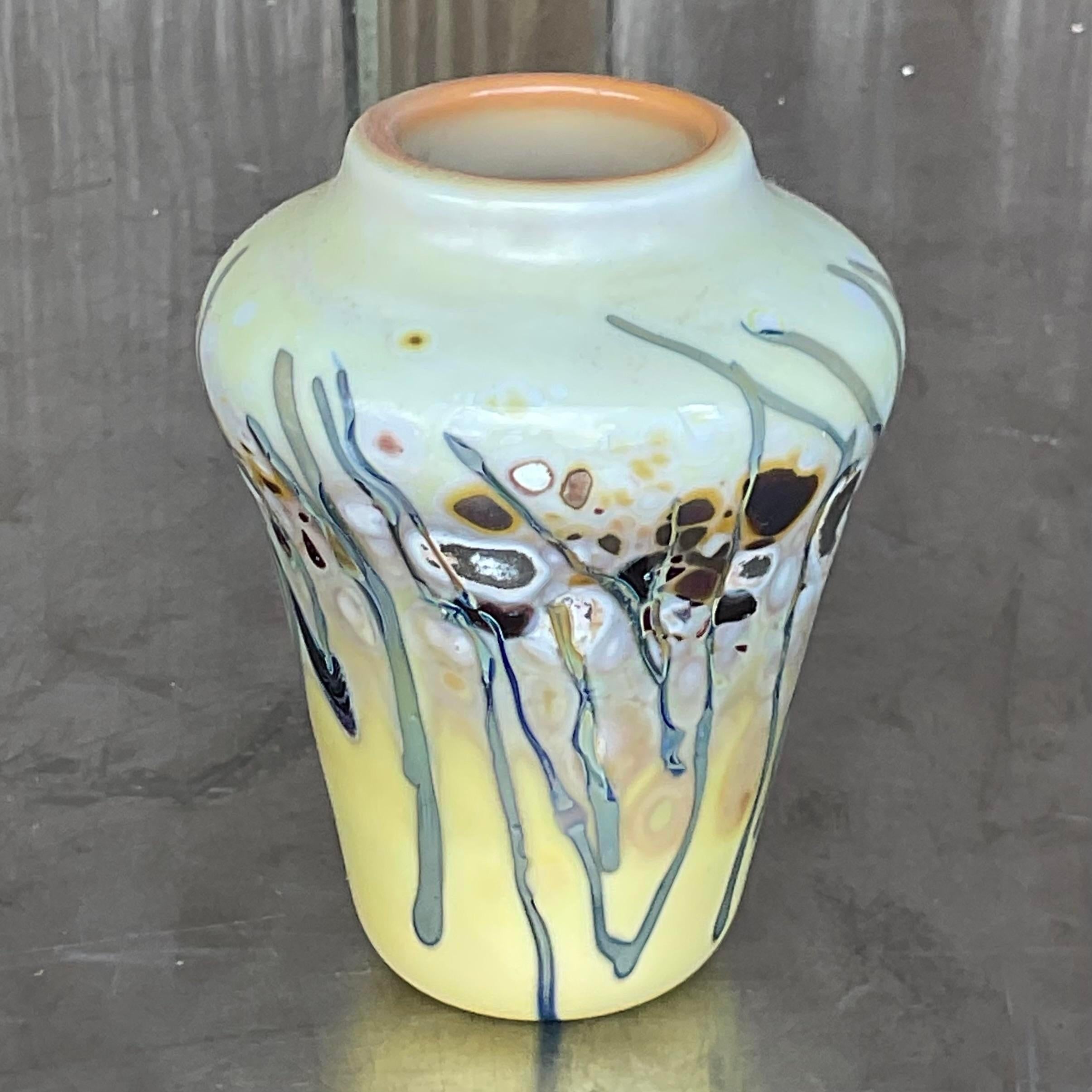 20th Century Vintage Boho Abstract Art Glass Vase For Sale