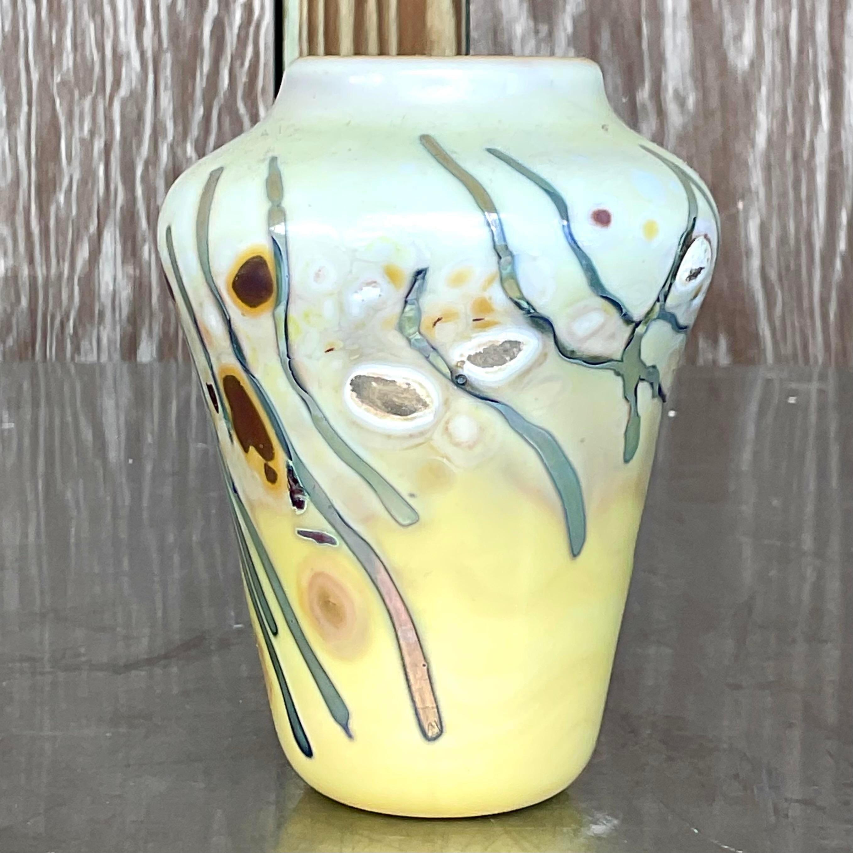 Vintage Boho Abstract Art Glass Vase For Sale 1