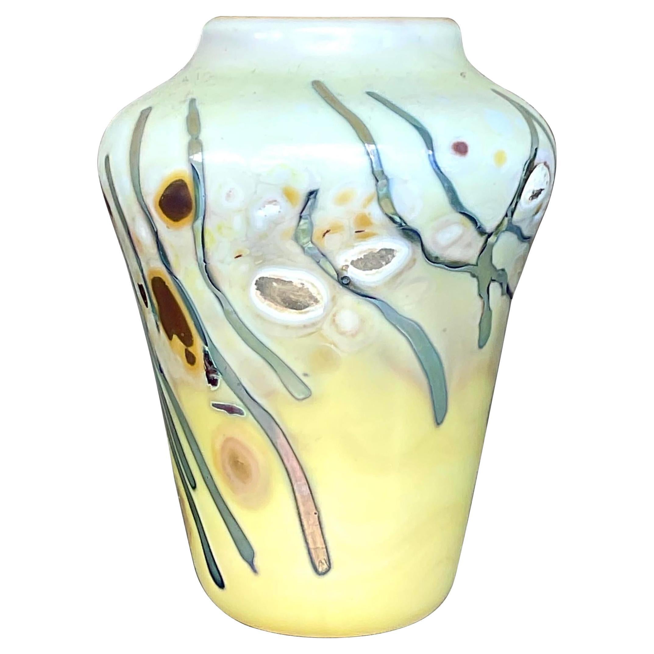 Vintage Boho Abstract Art Glass Vase For Sale