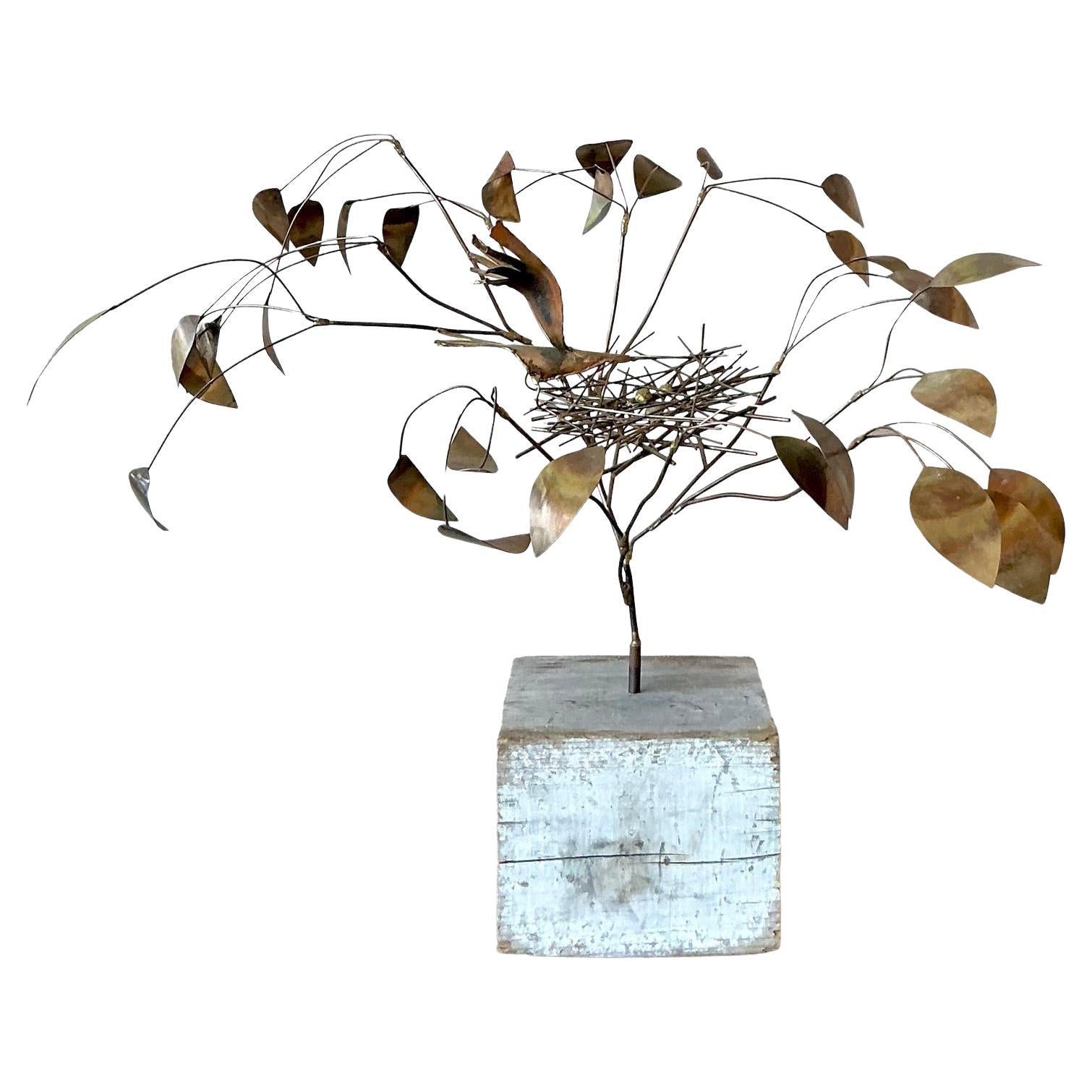 Vintage Boho Abstract Brass Tree Sculpture After Jere