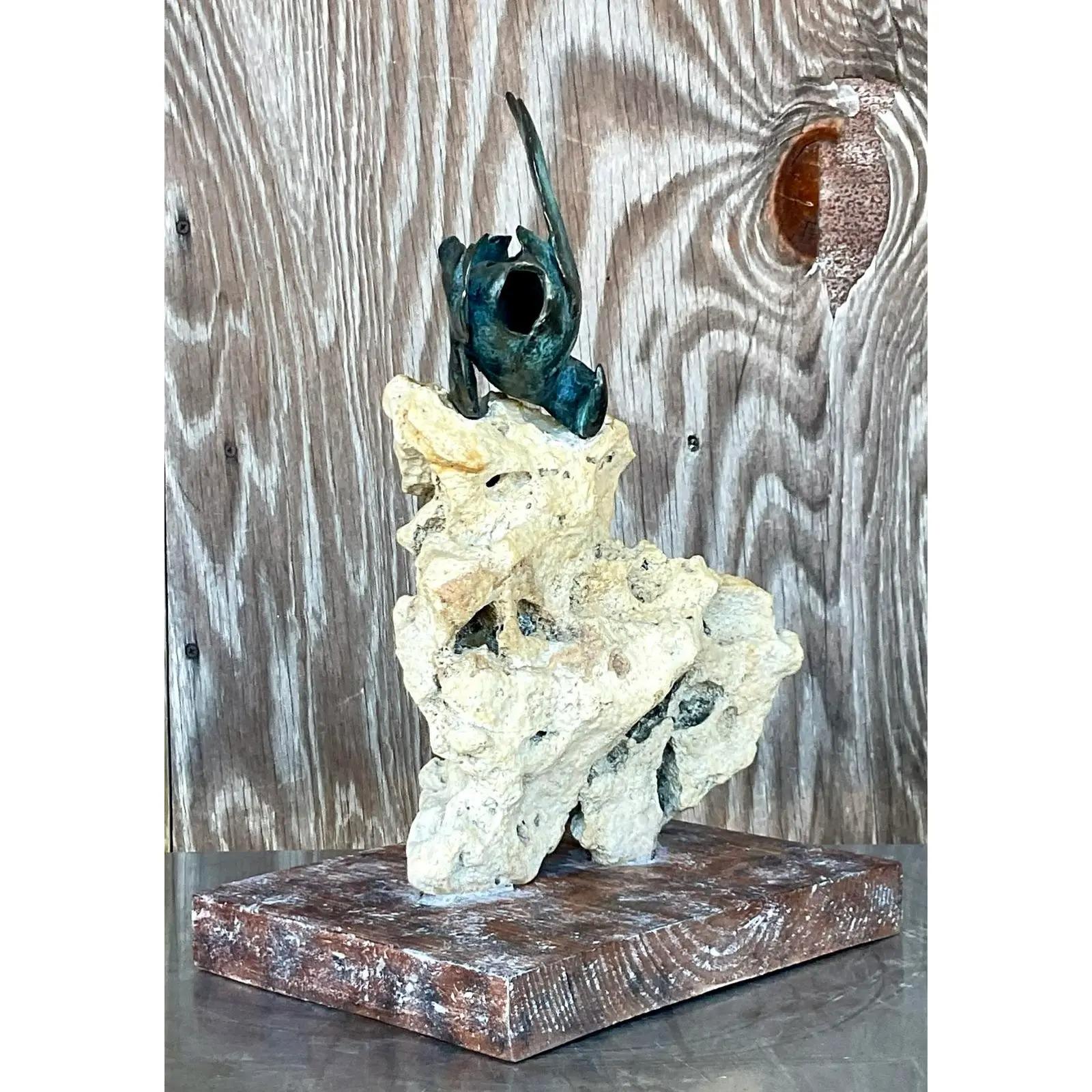 North American Vintage Boho Abstract Bronze and Coquina Sculpture