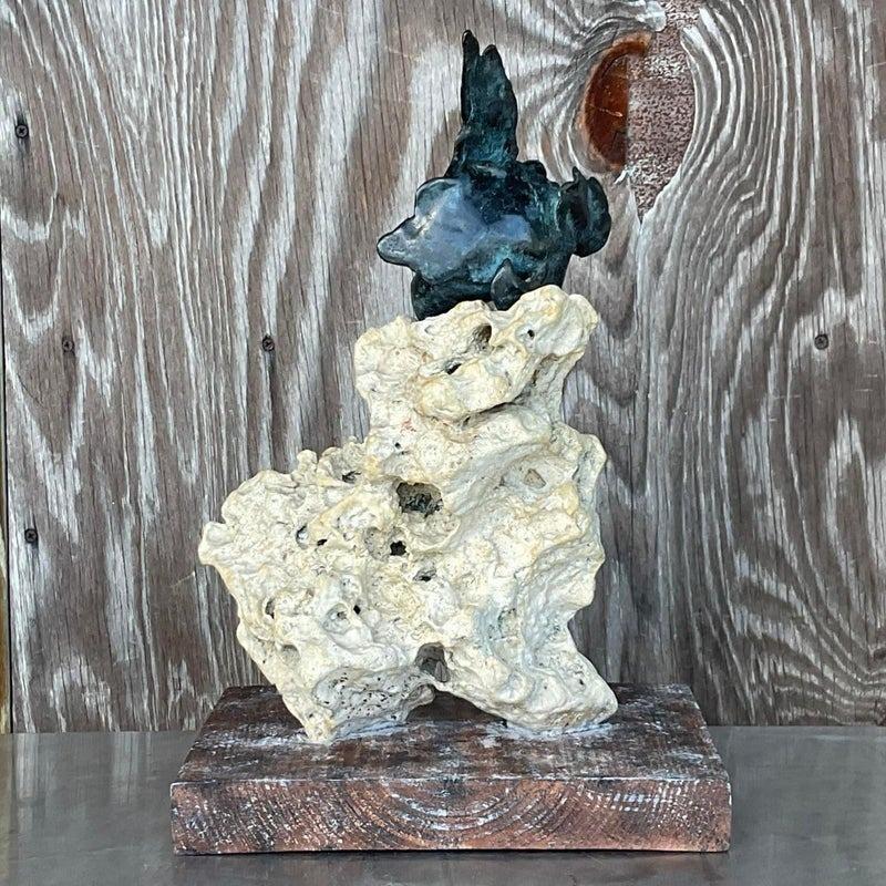 Nord-américain Sculpture vintage bohème abstraite en bronze et coquina en vente