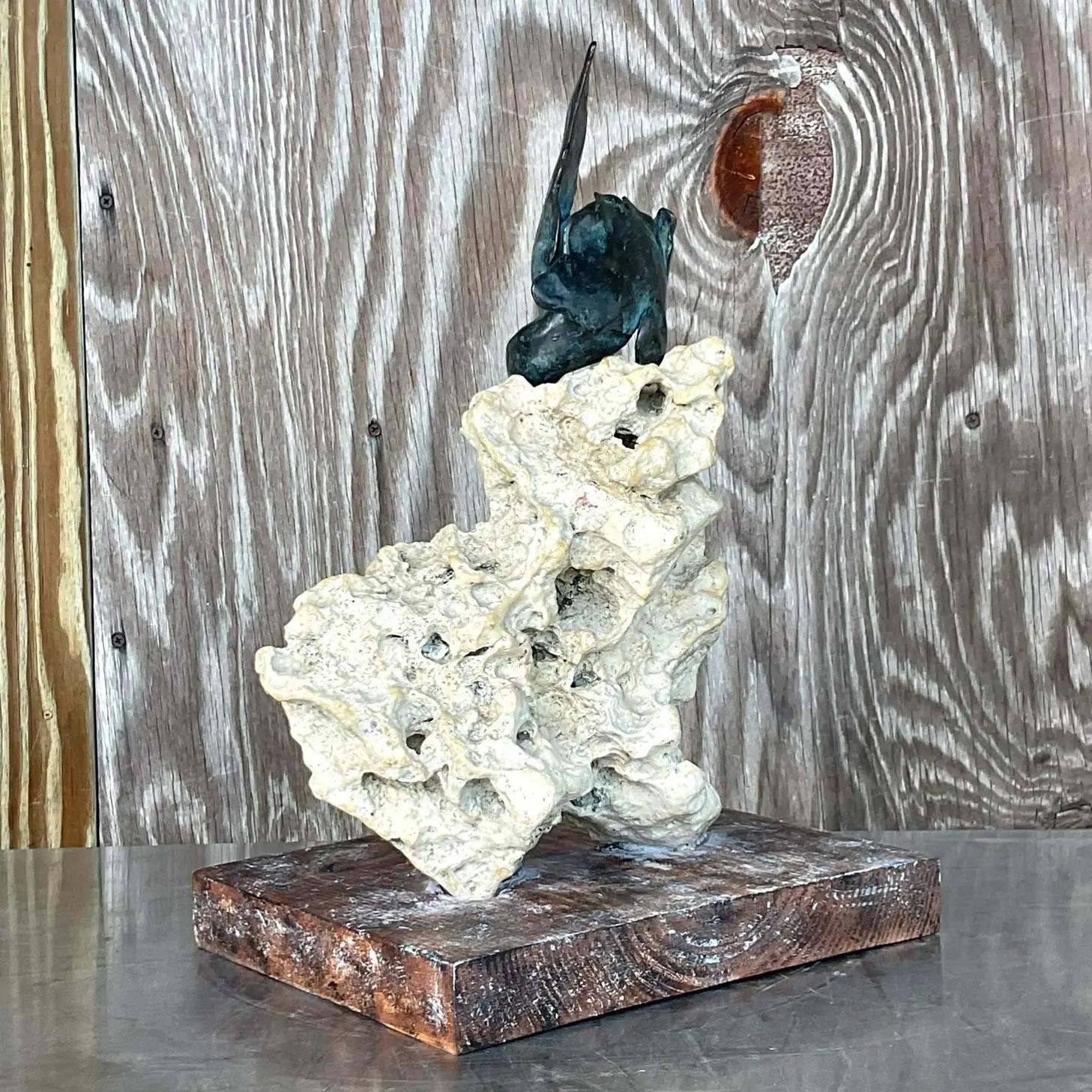 Vintage Boho Abstract Bronze and Coquina Sculpture 1
