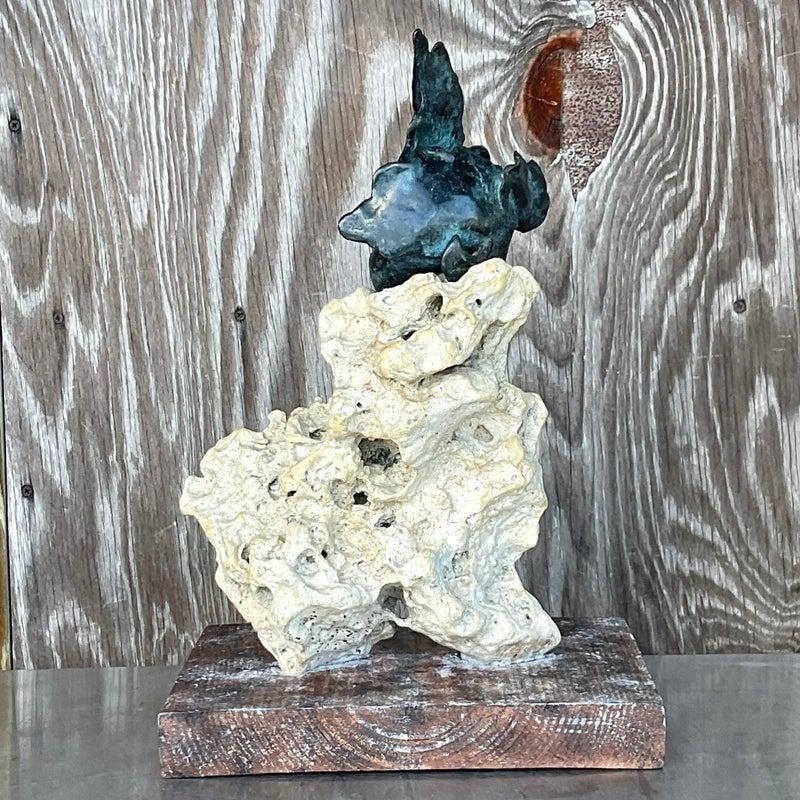 Vintage Boho Abstract Bronze and Coquina Sculpture For Sale 1