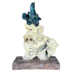 Vintage Boho Abstract Bronze and Coquina Sculpture