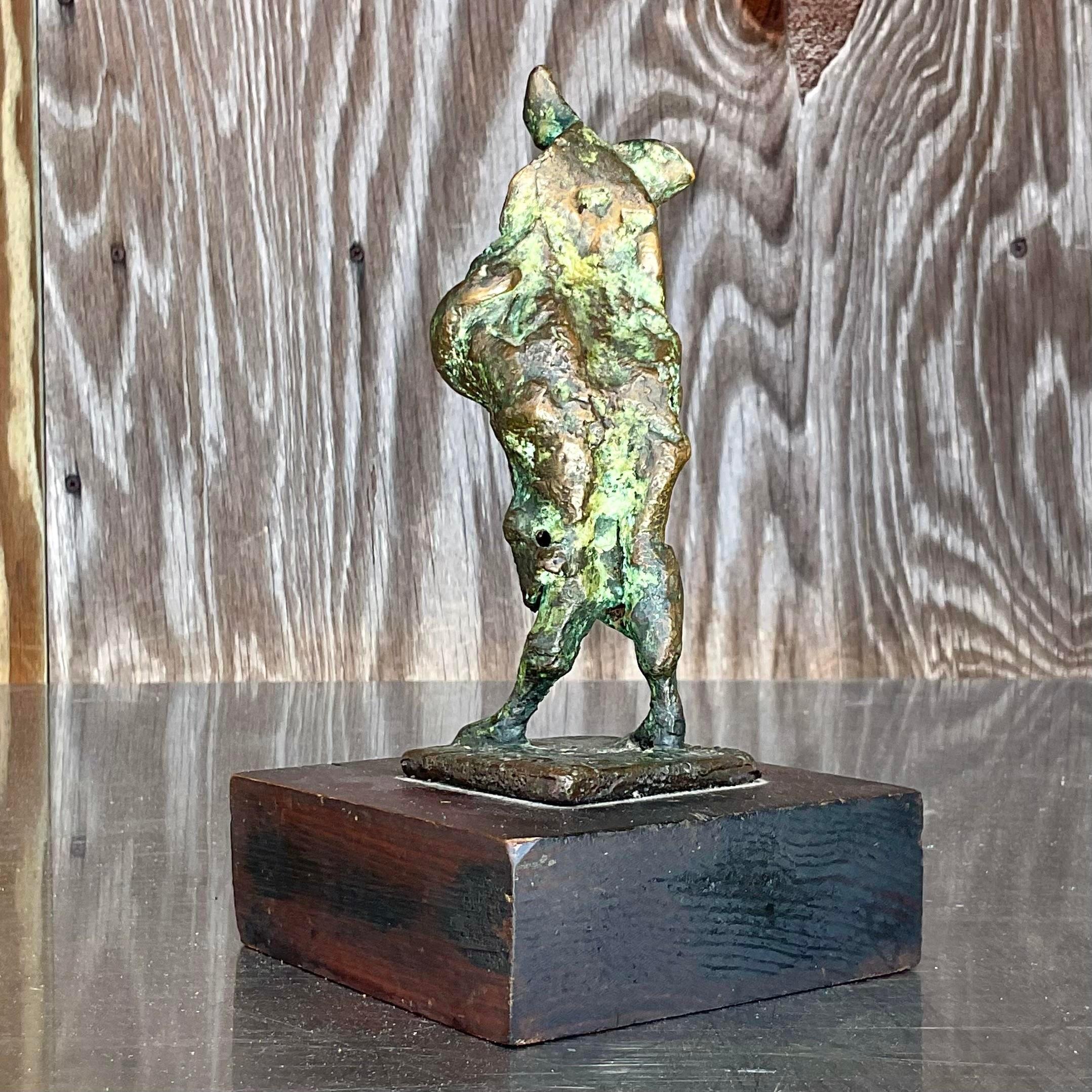 Bohemian Vintage Boho Abstract Bronze Sculpture For Sale