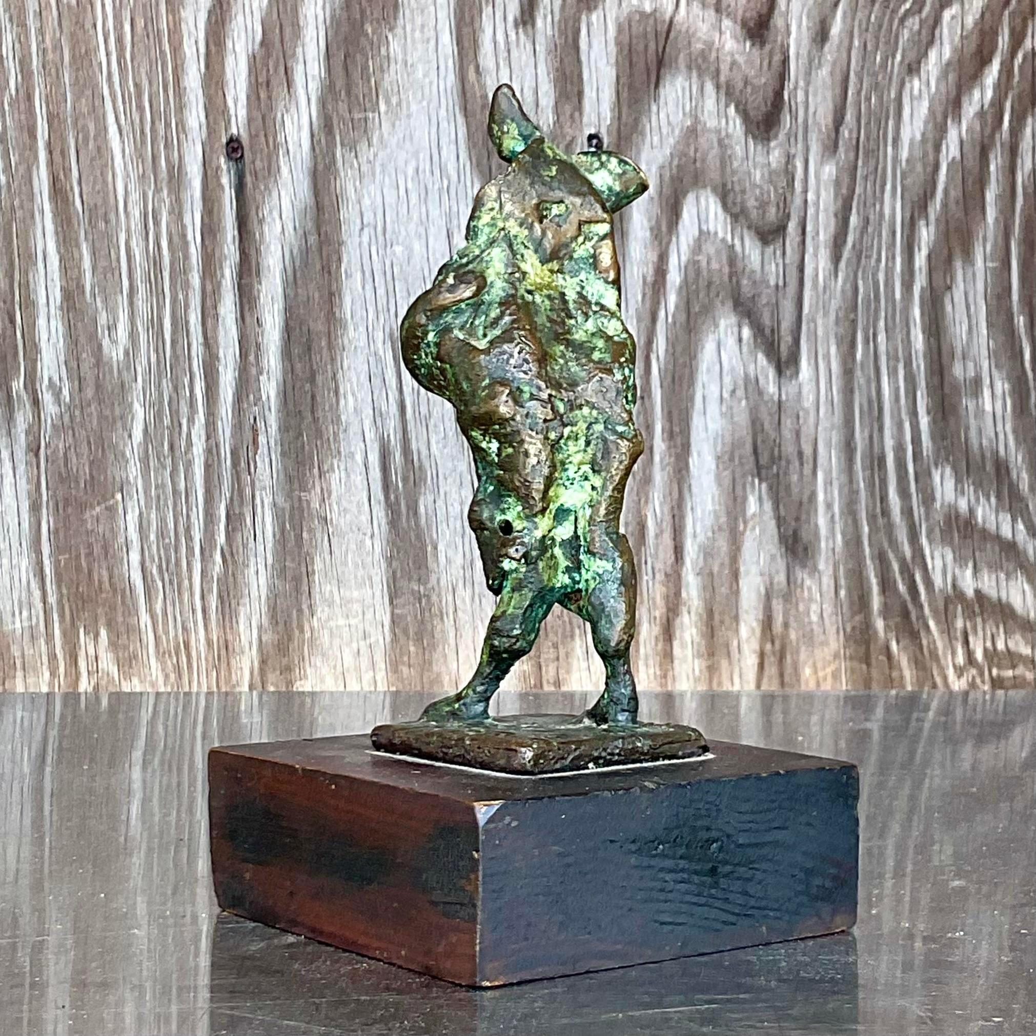 Vintage Boho Abstract Bronze Sculpture In Good Condition For Sale In west palm beach, FL