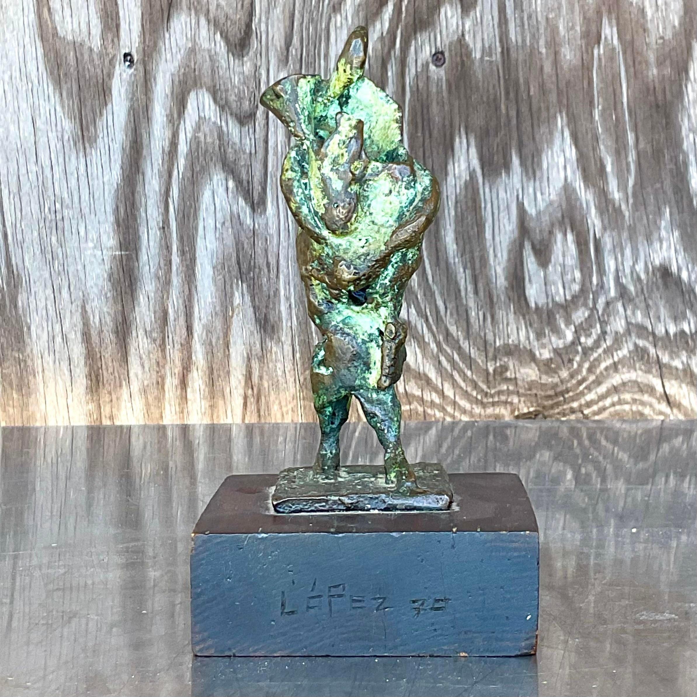 Late 20th Century Vintage Boho Abstract Bronze Sculpture For Sale