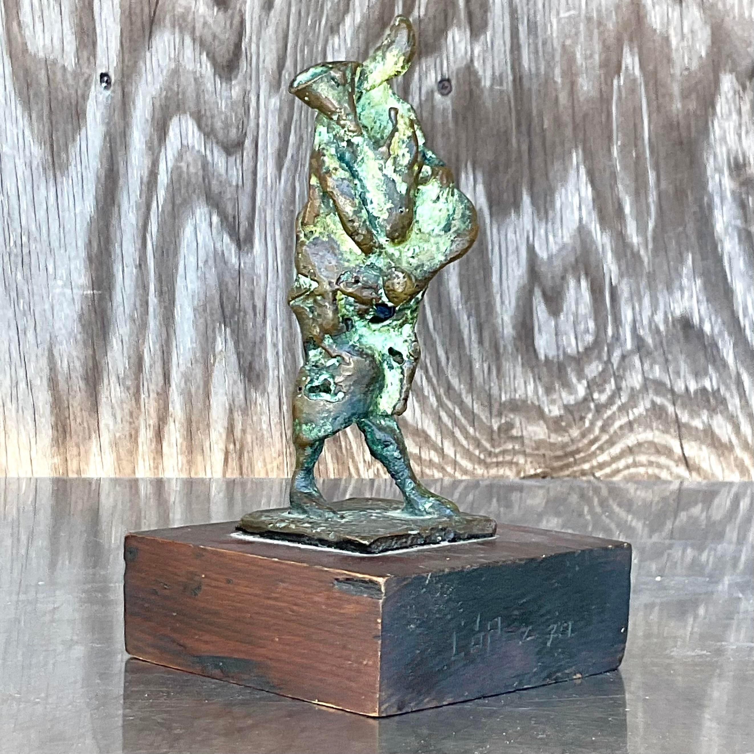 Vintage Boho Abstract Bronze Sculpture For Sale 1