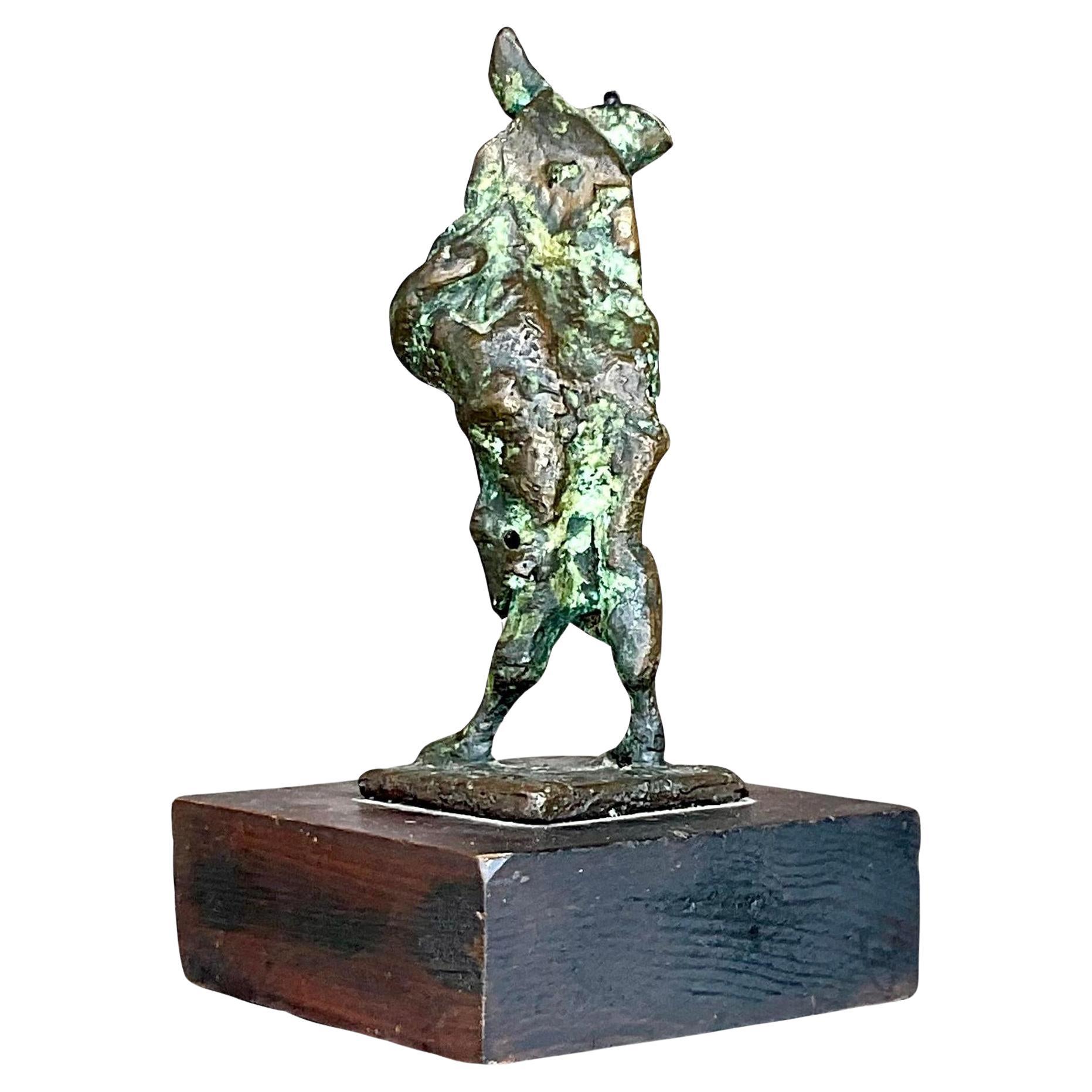 Vintage Boho Abstract Bronze Sculpture For Sale