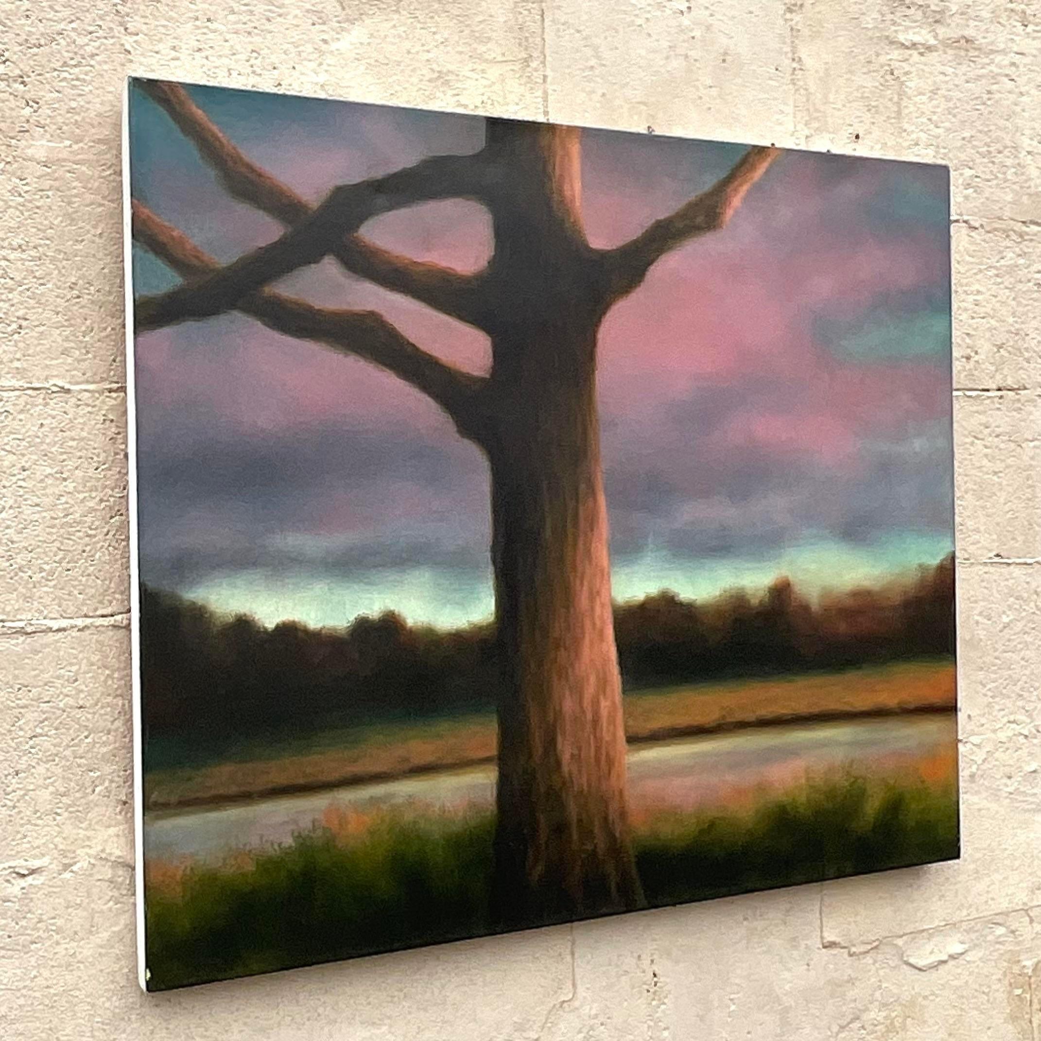 Tauchen Sie ein in die Tiefen der künstlerischen Befreiung mit diesem Original-Ölgemälde im Boho-Stil auf Leinwand. Jeder Pinselstrich verkörpert einen rebellischen Geist und entfacht eine Symphonie aus Farbe und Gefühl, die konventionelle Grenzen