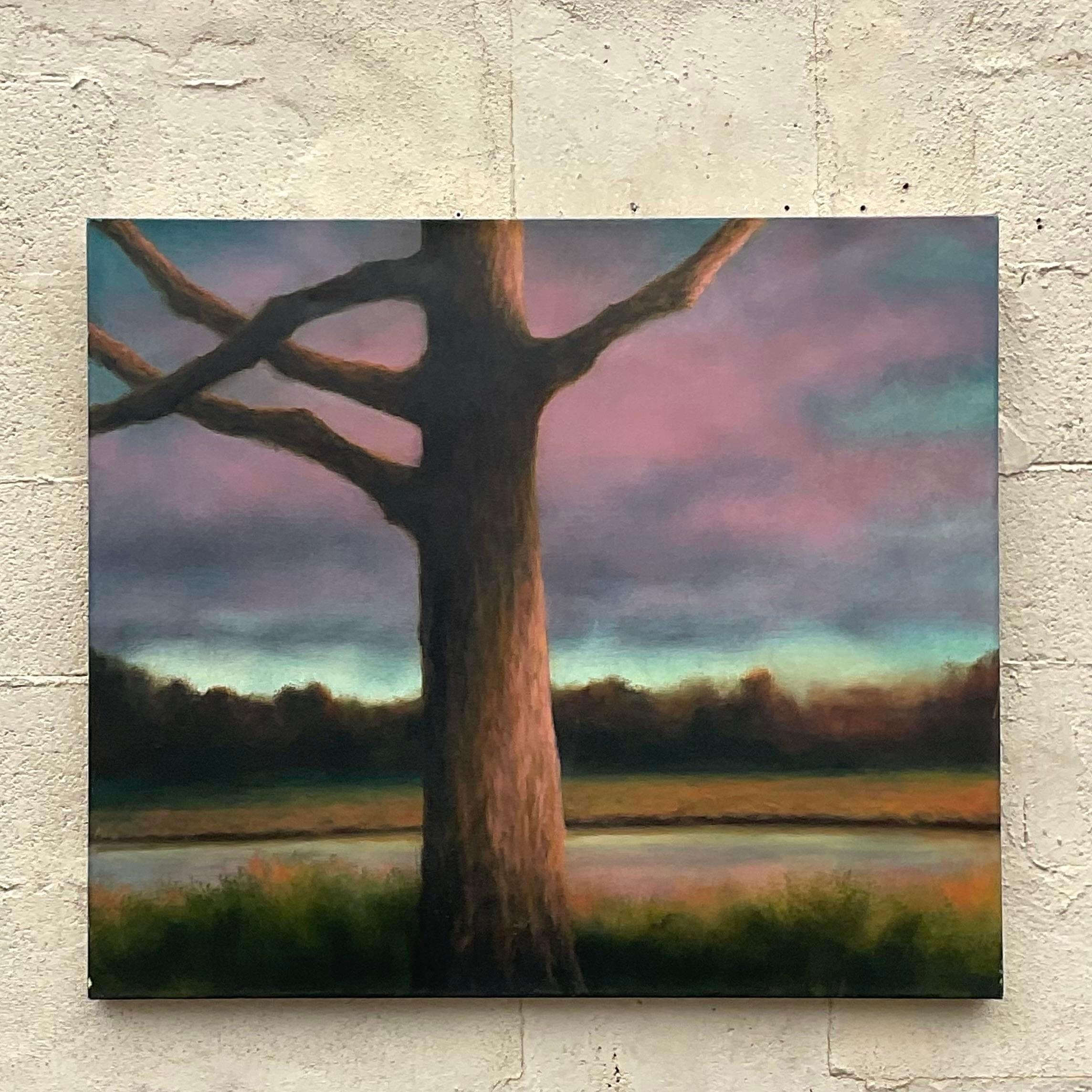 Abstrakt-expressionistische Vintage Boho-Landschaft, Original, Öl auf Leinwand, Vintage (Nordamerikanisch) im Angebot