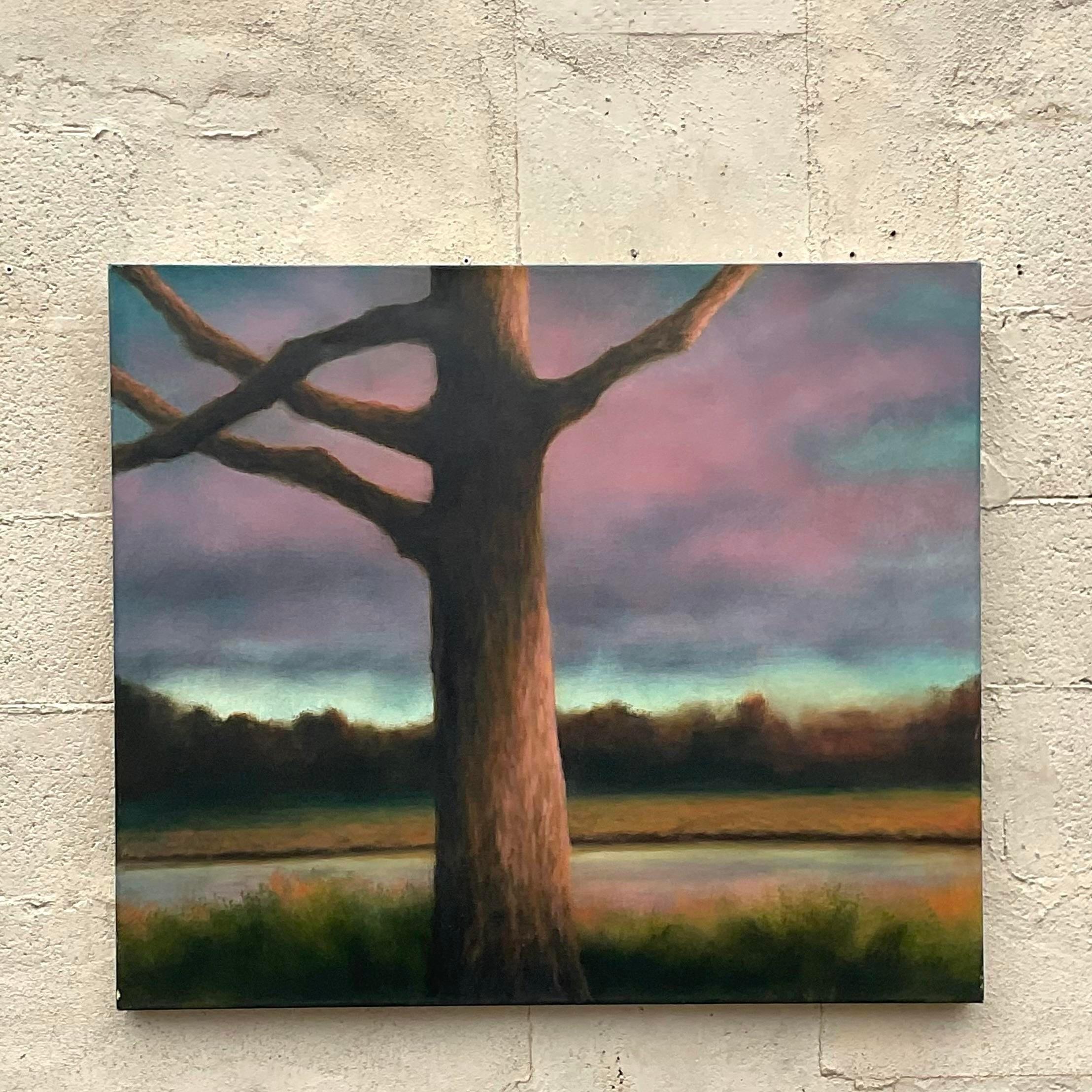 Abstrakt-expressionistische Vintage Boho-Landschaft, Original, Öl auf Leinwand, Vintage im Zustand „Gut“ im Angebot in West Palm Beach, FL