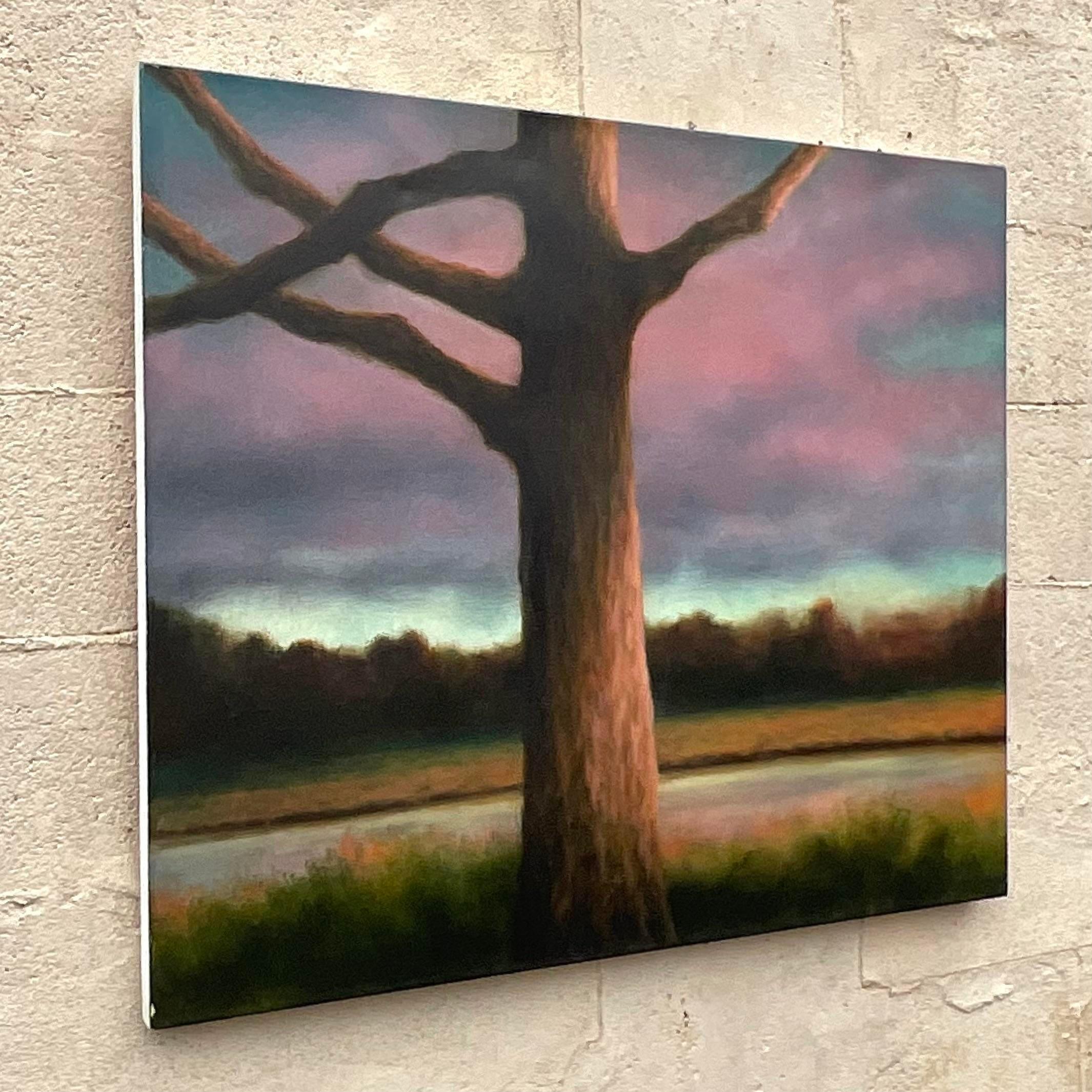 Abstrakt-expressionistische Vintage Boho-Landschaft, Original, Öl auf Leinwand, Vintage (20. Jahrhundert) im Angebot