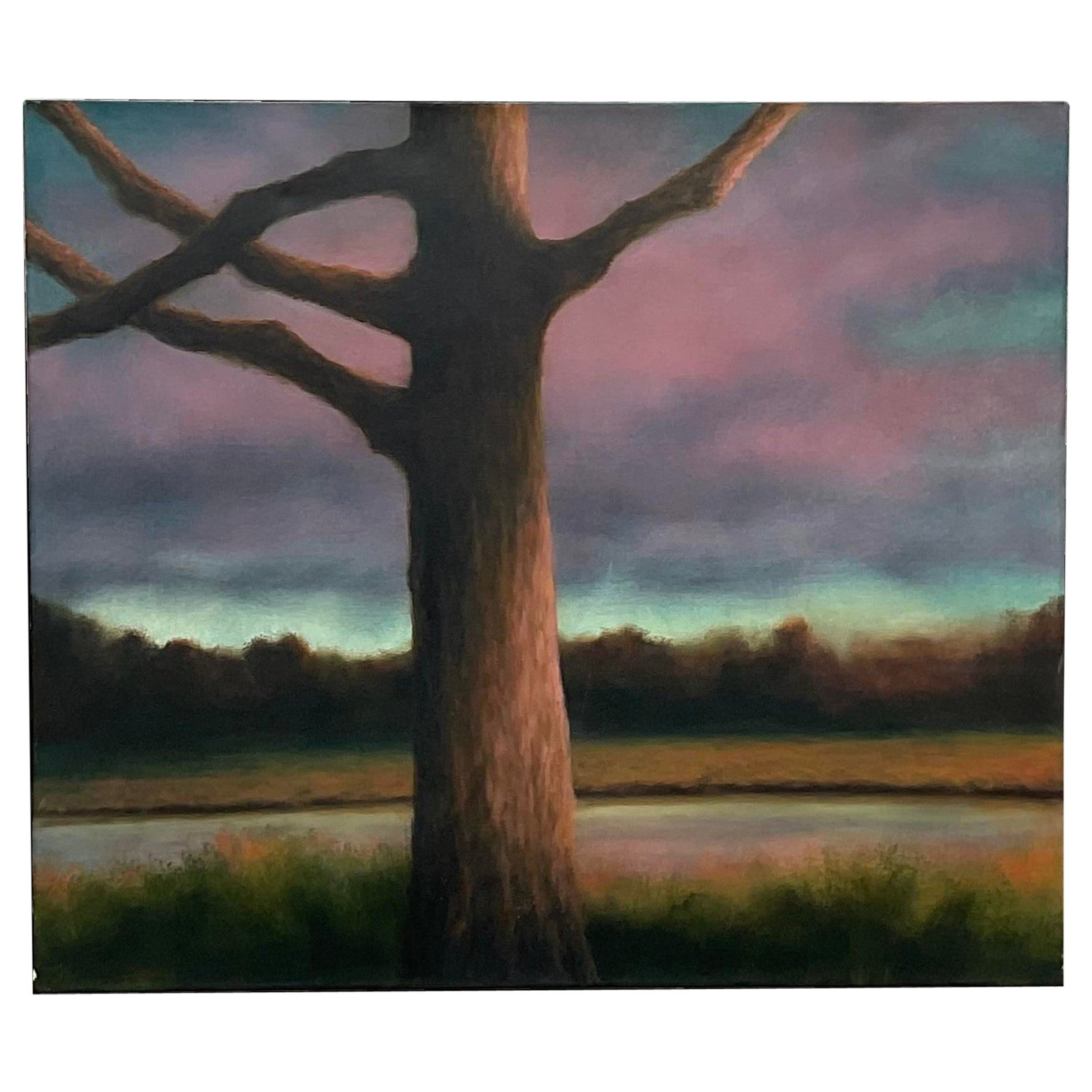 Abstrakt-expressionistische Vintage Boho-Landschaft, Original, Öl auf Leinwand, Vintage