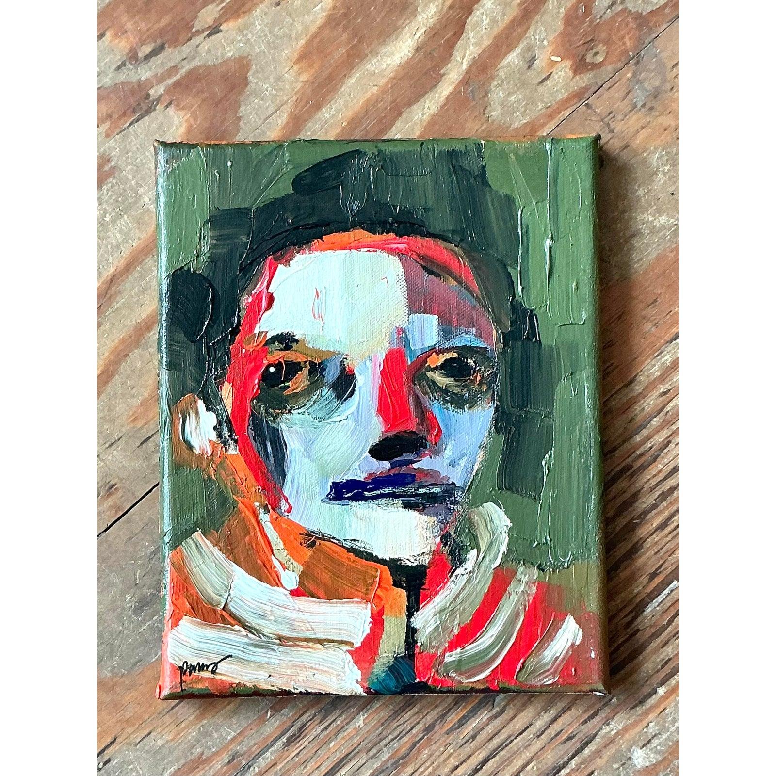 Vintage Boho Abstrakt Expressionist Porträt auf Leinwand (amerikanisch) im Angebot