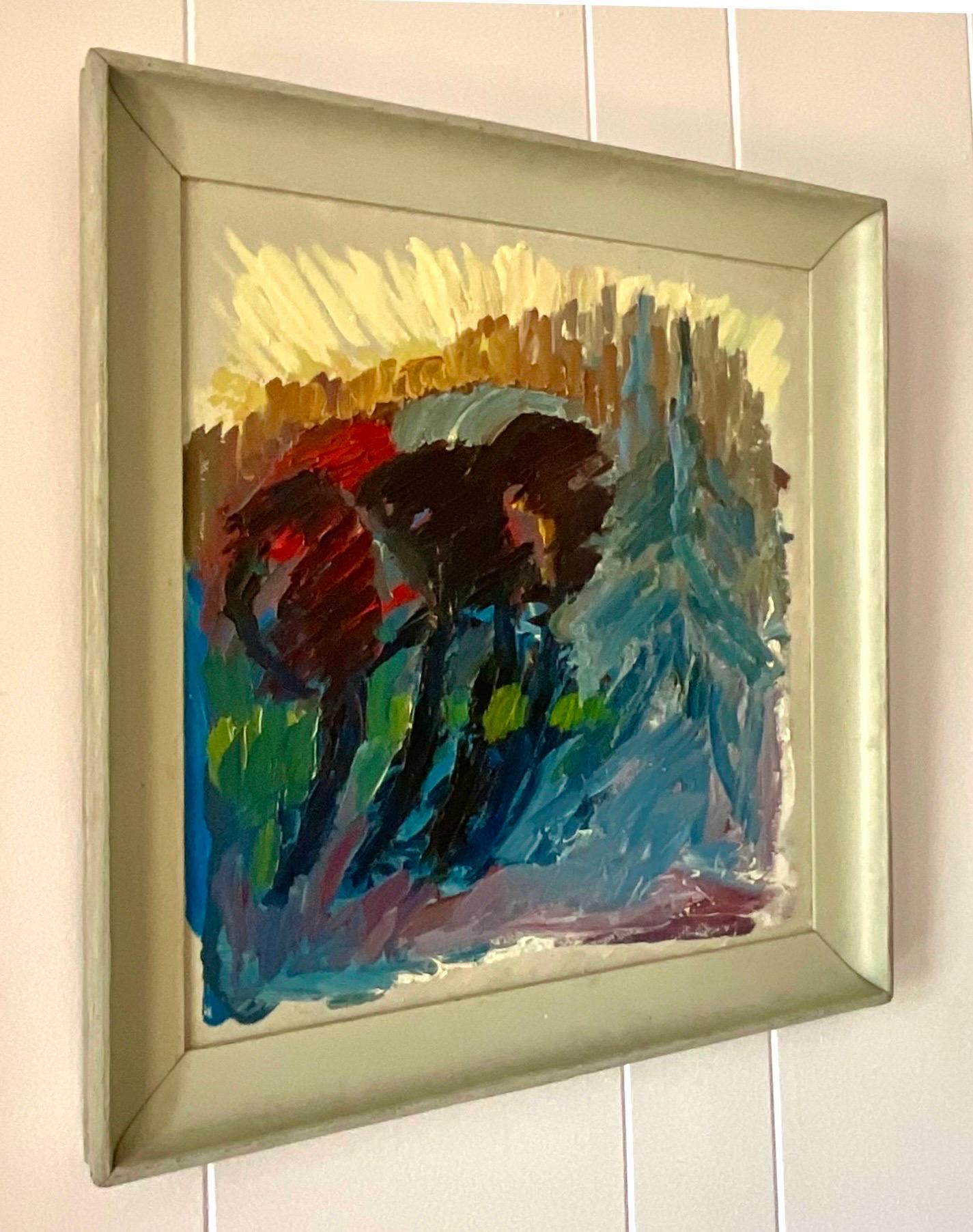 Vintage Boho Abstrakter Expressionist, signiertes Original Ölgemälde auf Leinwand 1963 (Böhmisch) im Angebot