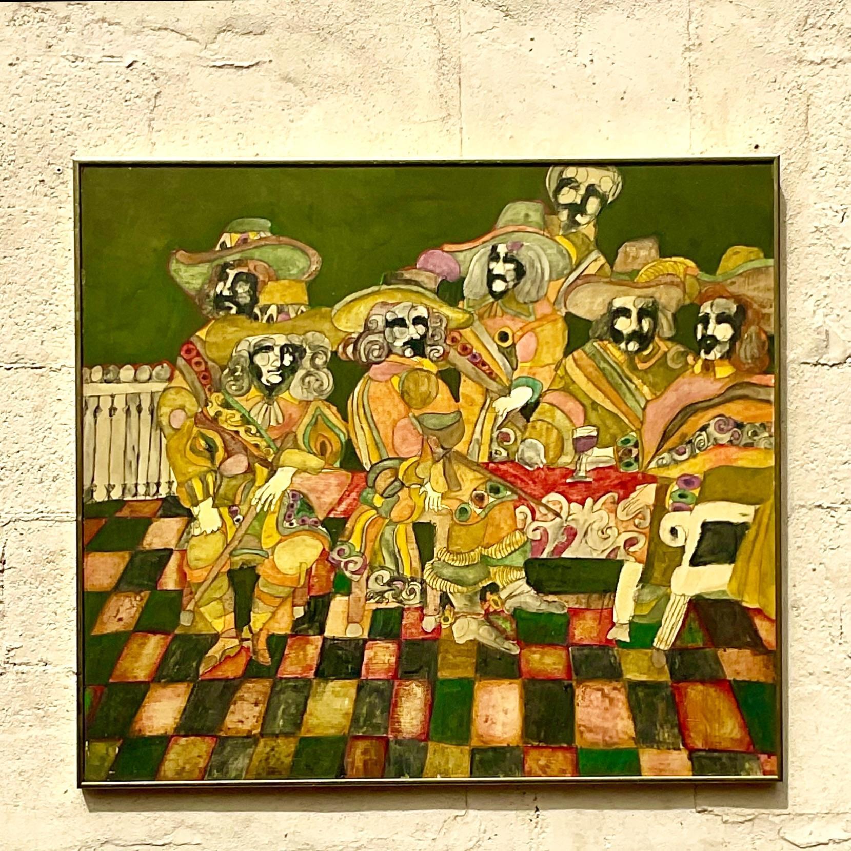 Bohème Peinture à l'huile originale de Boho, expressionniste abstrait signée en vente