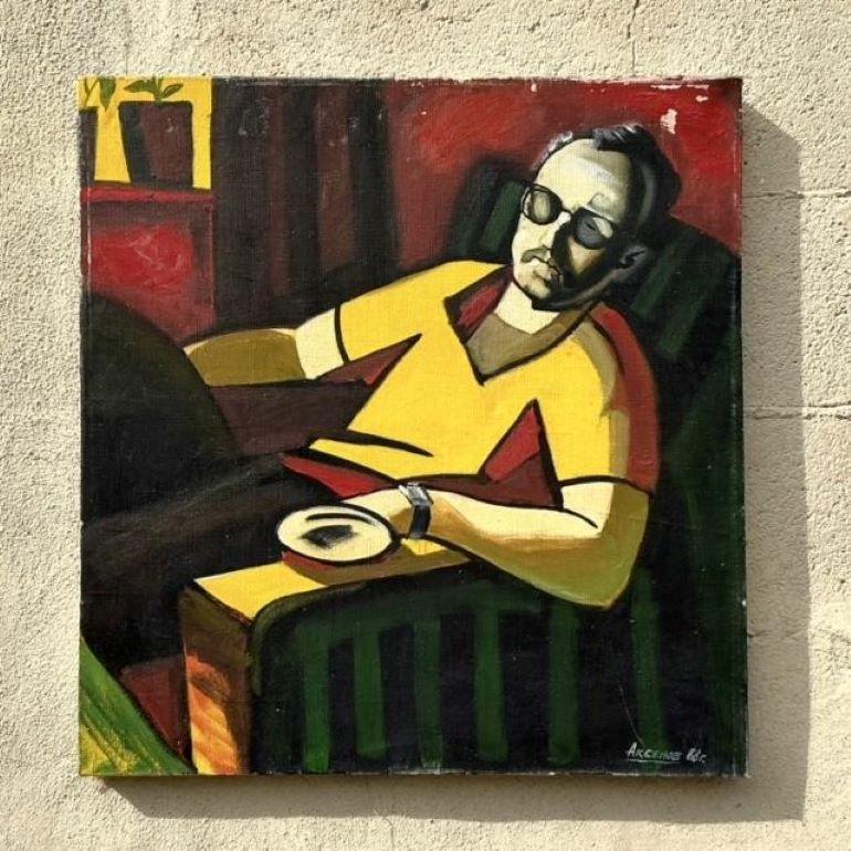 Vintage Boho Abstrakt Figural Ölgemälde auf Leinwand im Zustand �„Gut“ im Angebot in West Palm Beach, FL