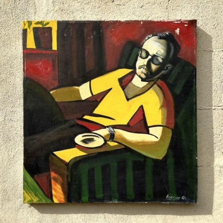 Vintage Boho Abstrakt Figural Ölgemälde auf Leinwand im Angebot 1