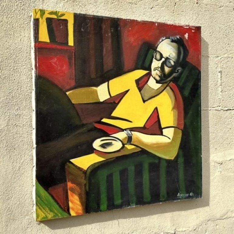 Vintage Boho Abstrakt Figural Ölgemälde auf Leinwand im Angebot 2